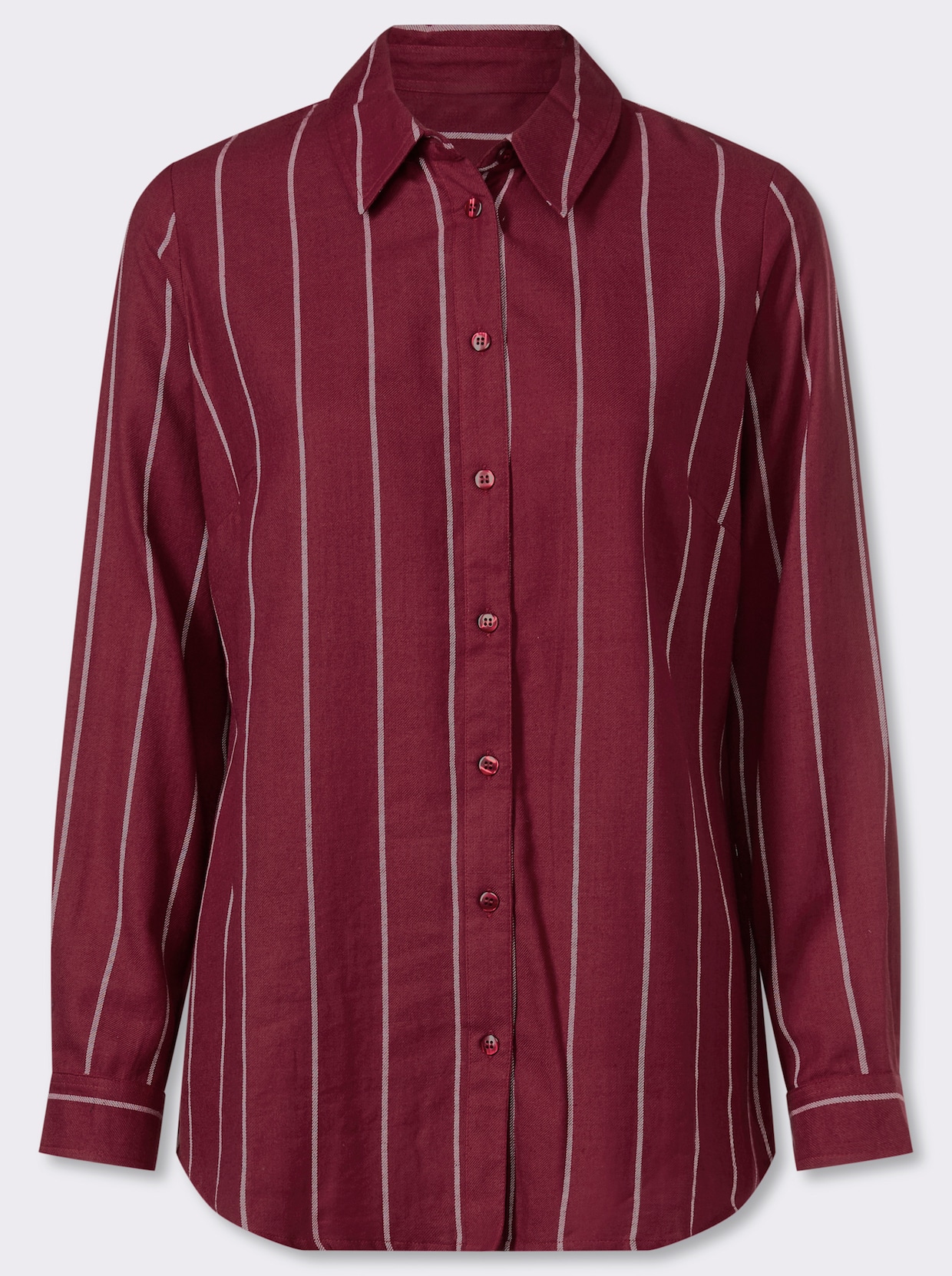 Longbluse im Streifen-Dessin - dunkelrot-ecru-gestreift