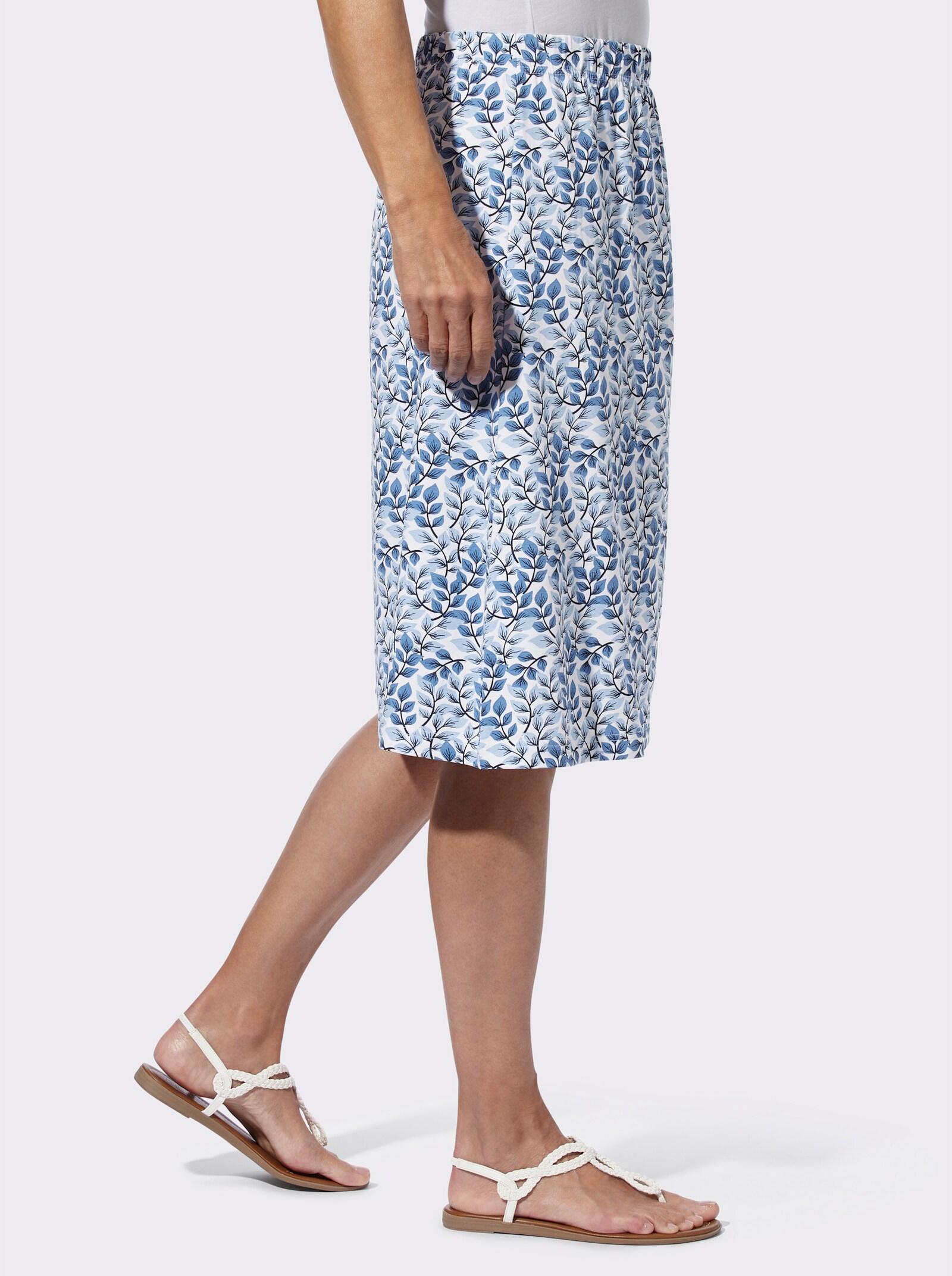 Comfortrok met comfortband rondom - ecru/middenblauw bedrukt