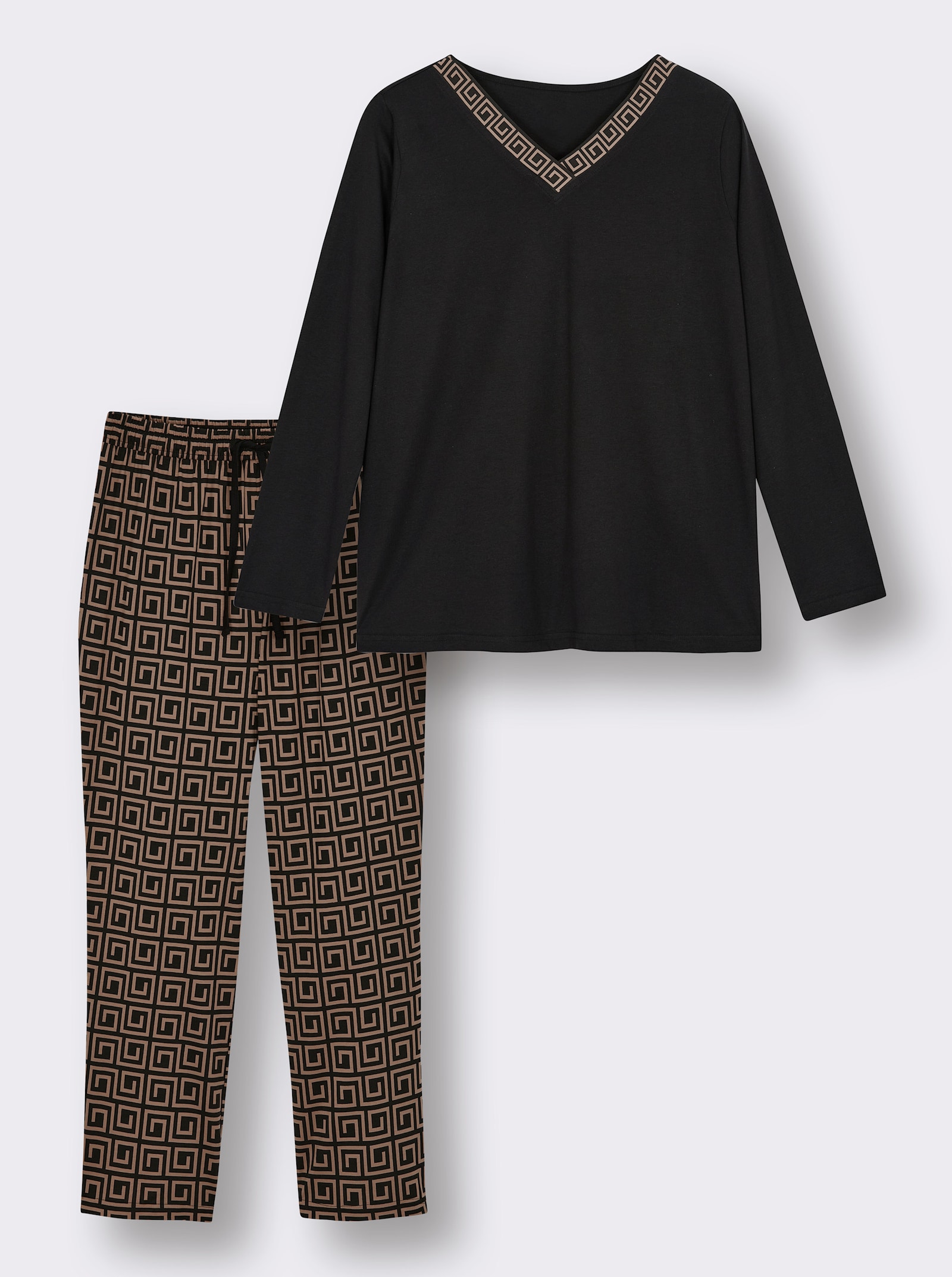 wäschepur Schlafanzug im Grafik-Dessin - schwarz-camel-bedruckt