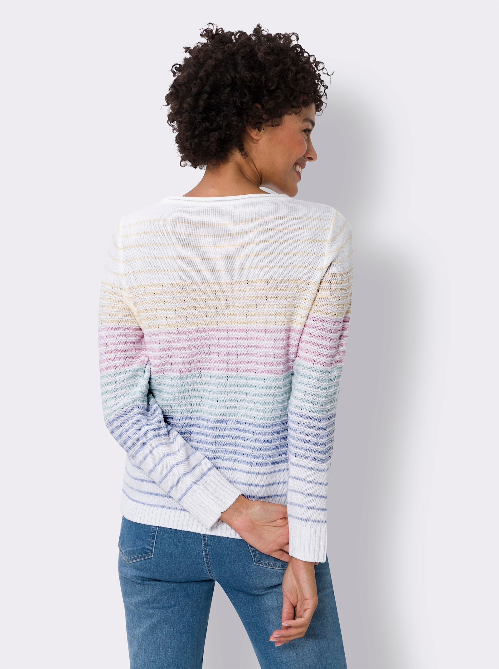 Pullover met lange mouwen en breipatroon - mint/roze gestreept