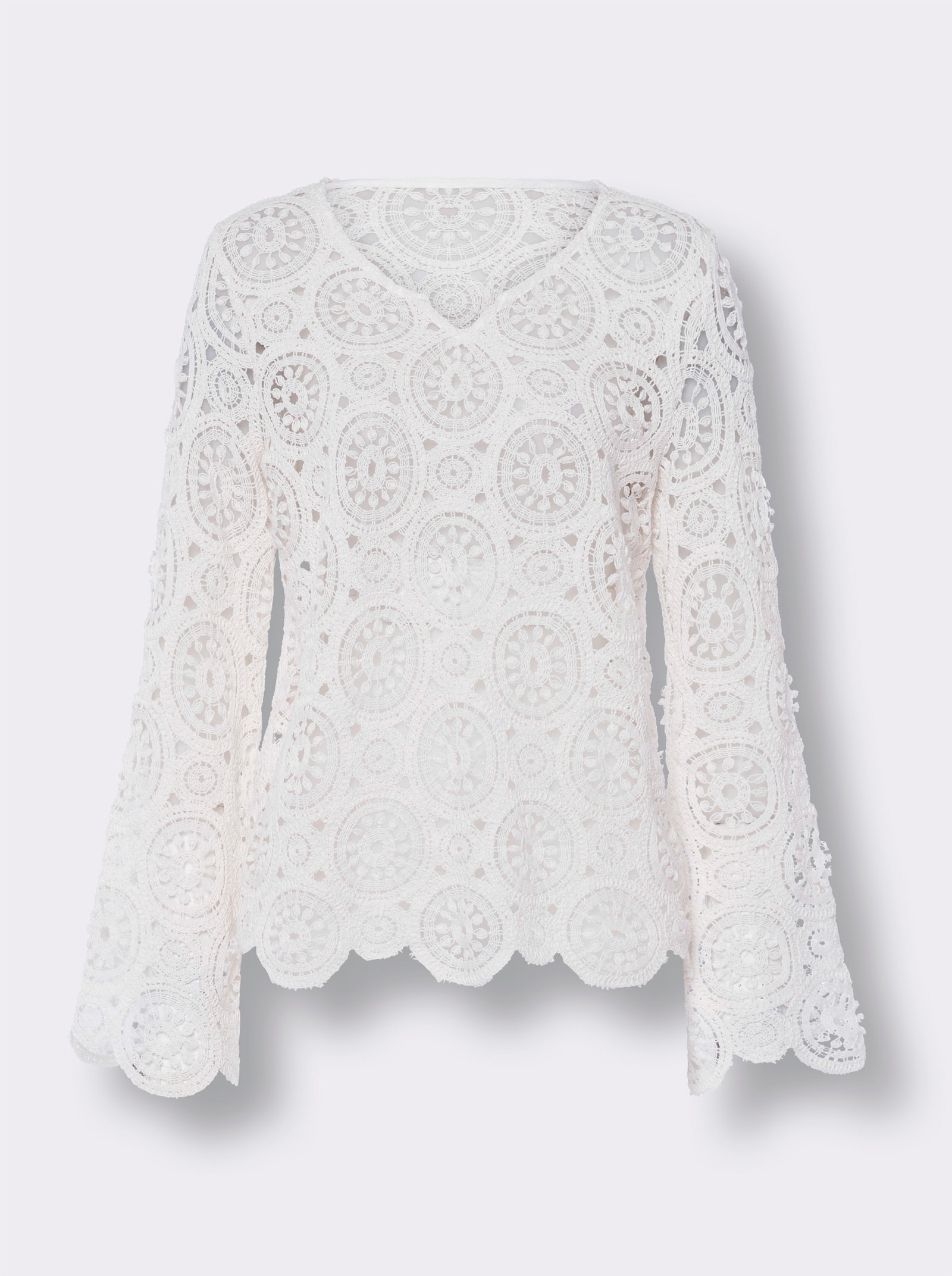 heine Langarmshirt aus Makramee-Spitze - champagner