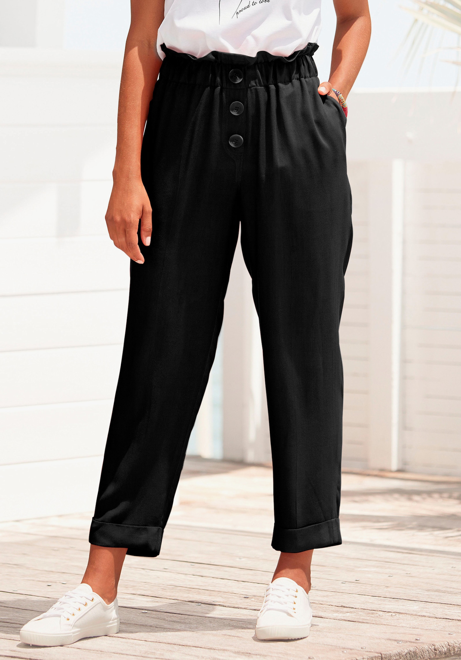 LASCANA Paperbag-broek - zwart