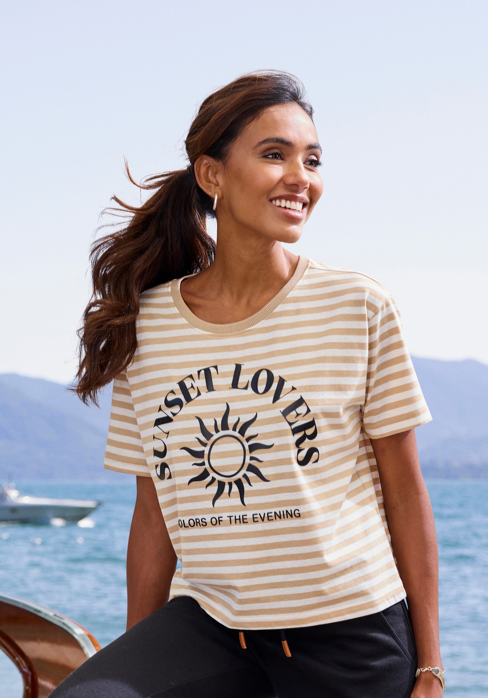 H.I.S T-Shirt - camelfarben gestreift