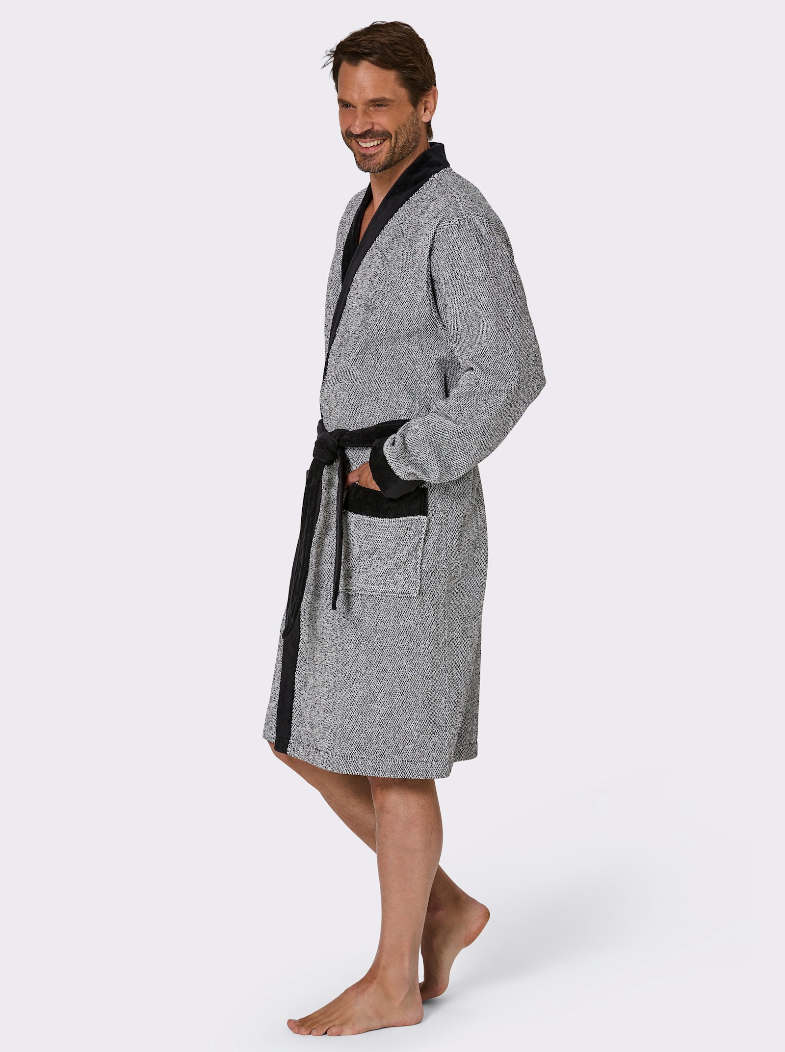 feel good Bademantel - schwarz-weiss-meliert