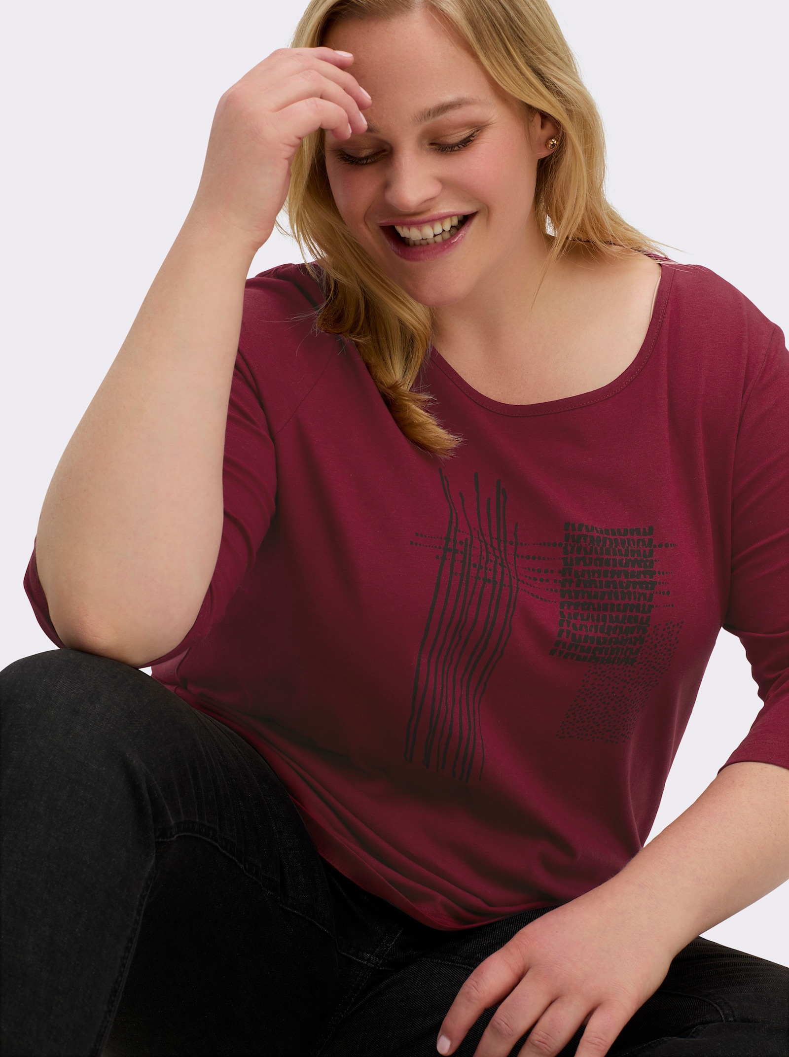 3/4-Arm-Shirt mit grafischem Druck - dunkelrot-schwarz