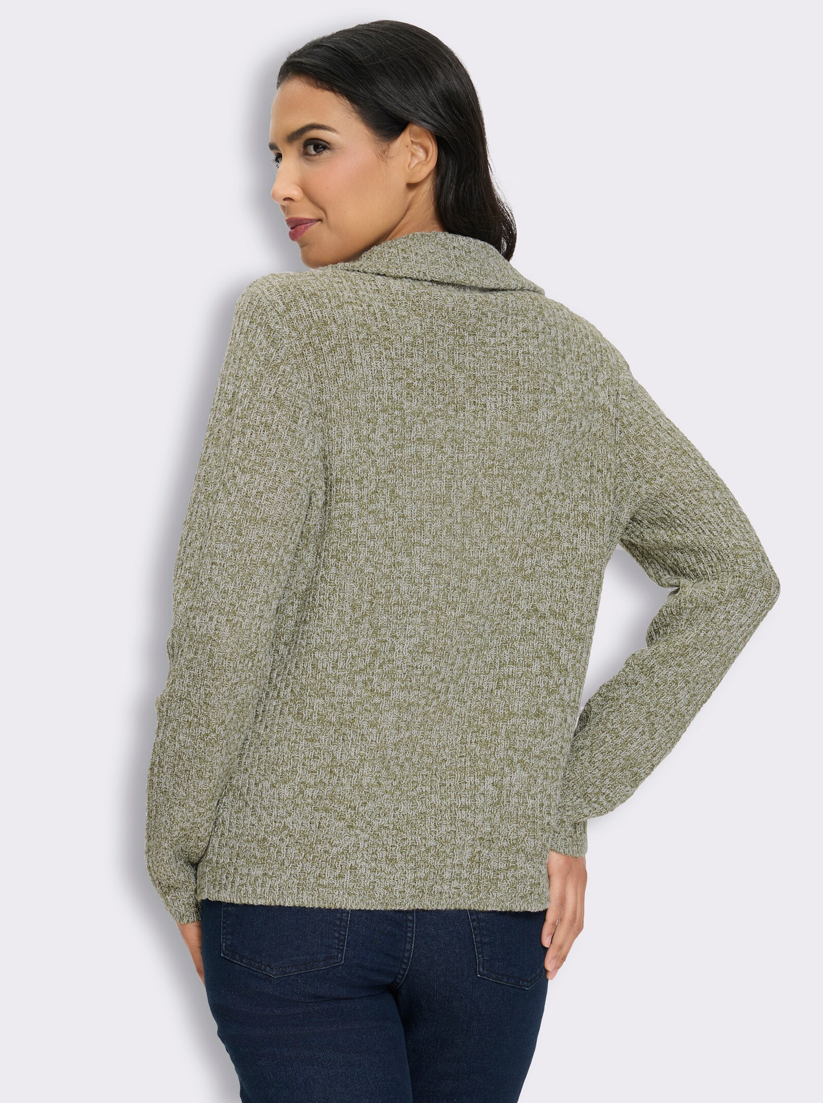 Strickjacke mit Glanzgarn - khaki-meliert