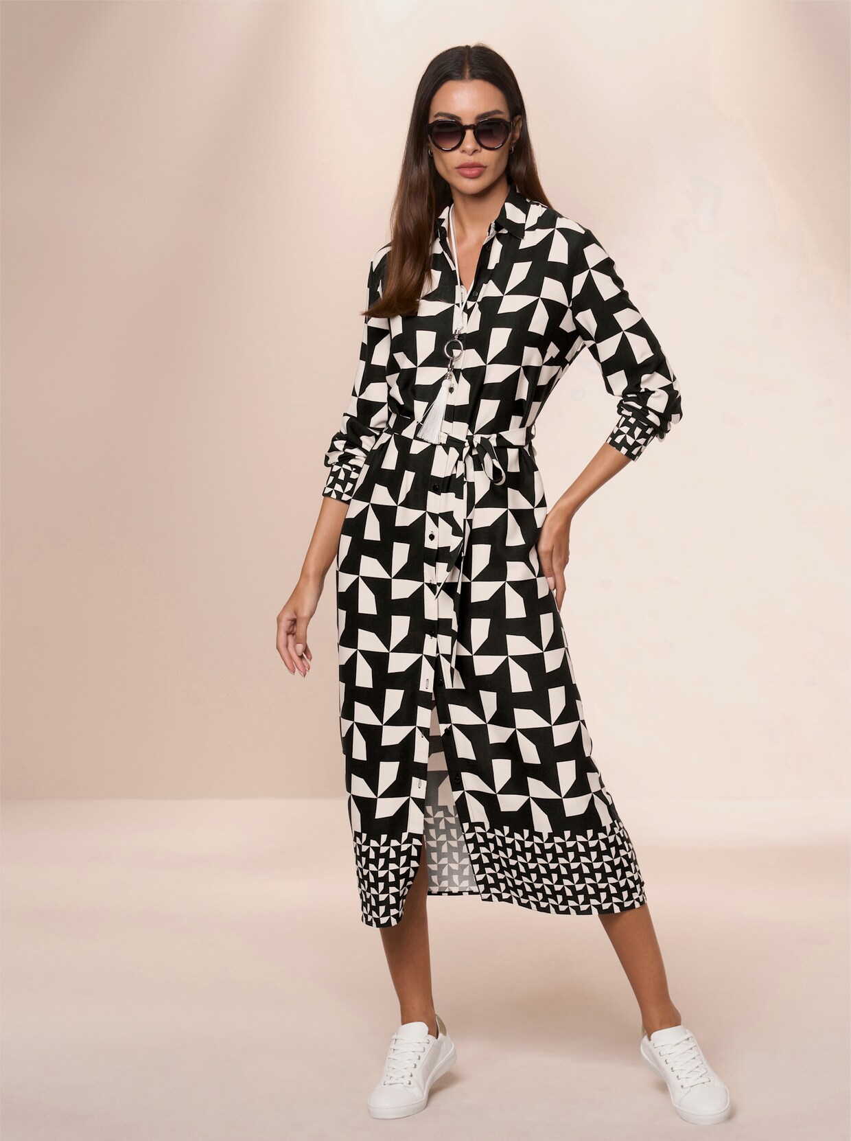heine Druck-Kleid - sand-schwarz-bedruckt