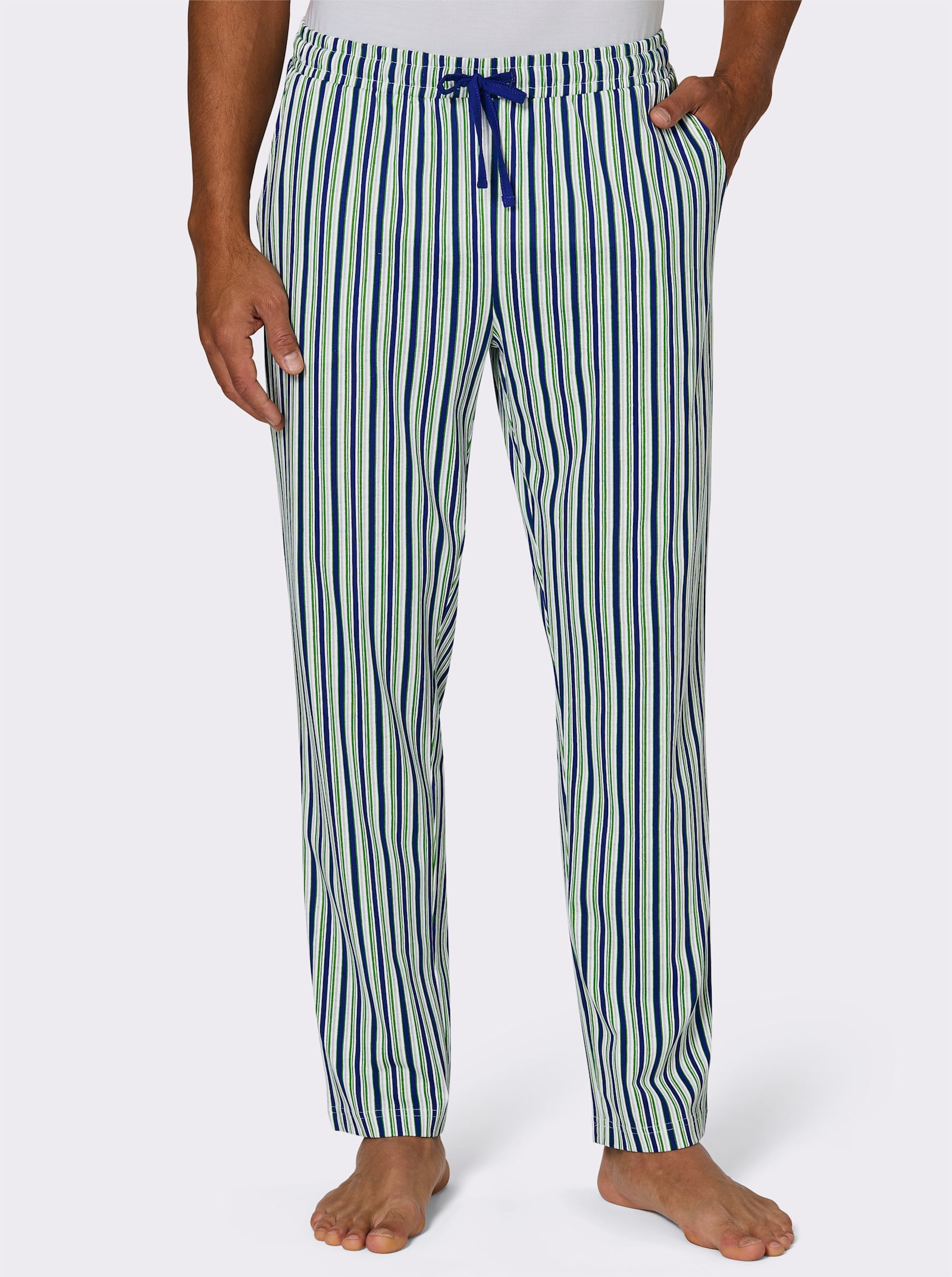 Hose lang - royalblau-apfel-gestreift