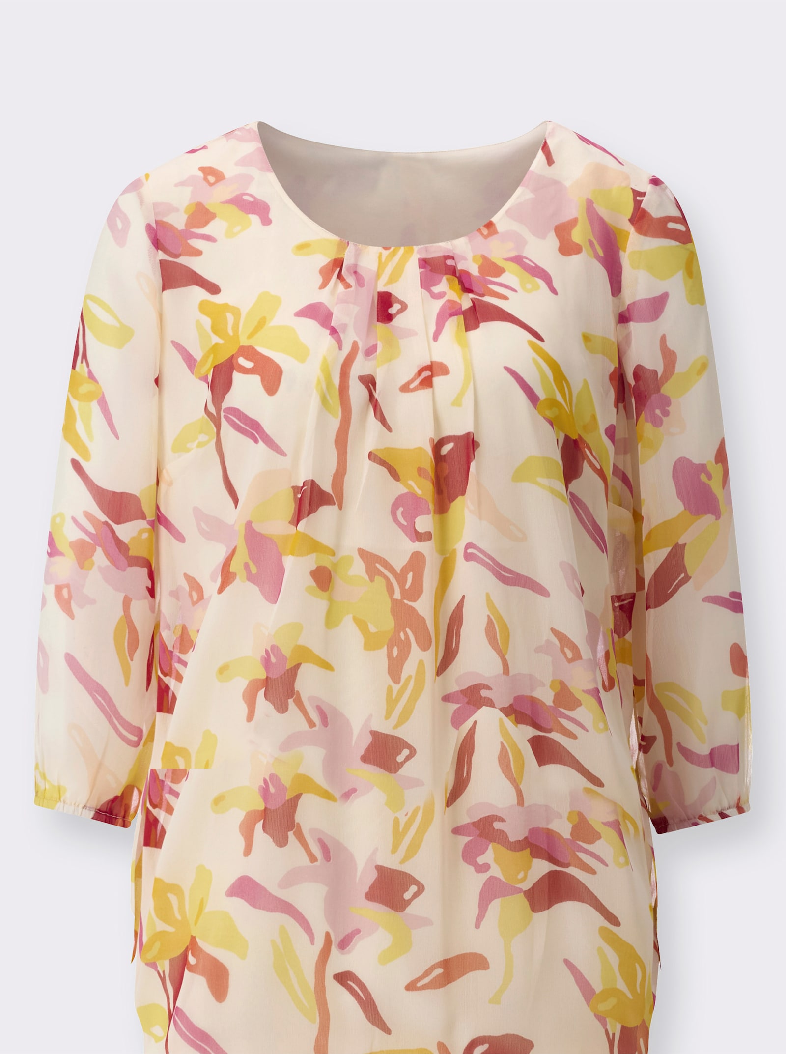 Georgettebluse im floralen Dessin - champagner-apricot-bedruckt