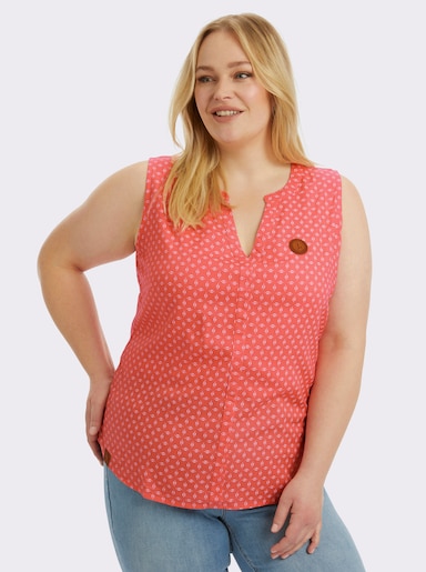 Blusentop mit Blende im Vorderteil - koralle-weiß-bedruckt