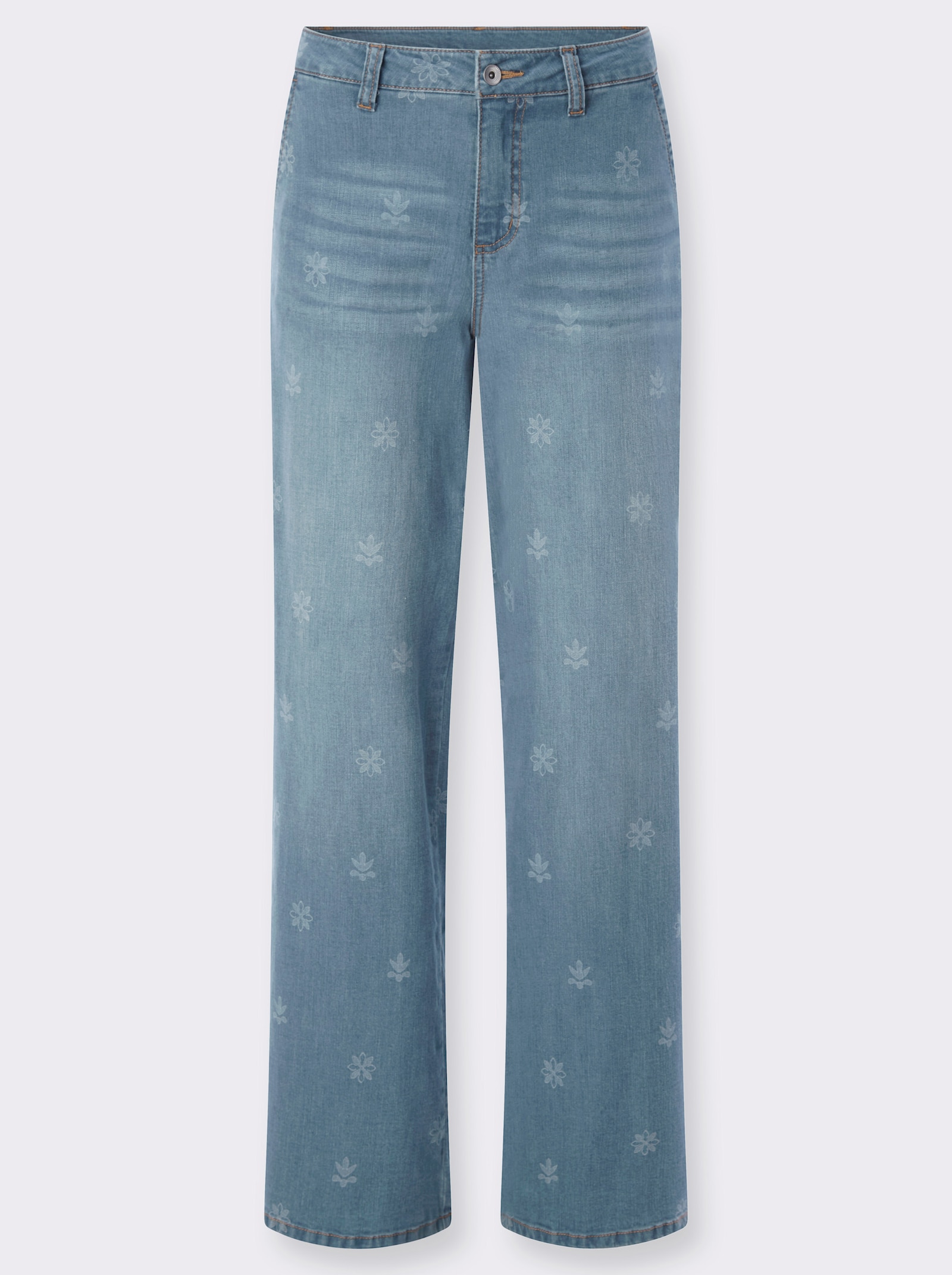 heine Jeans mit Laser-Blumendruck - blue-bleached-gemustert