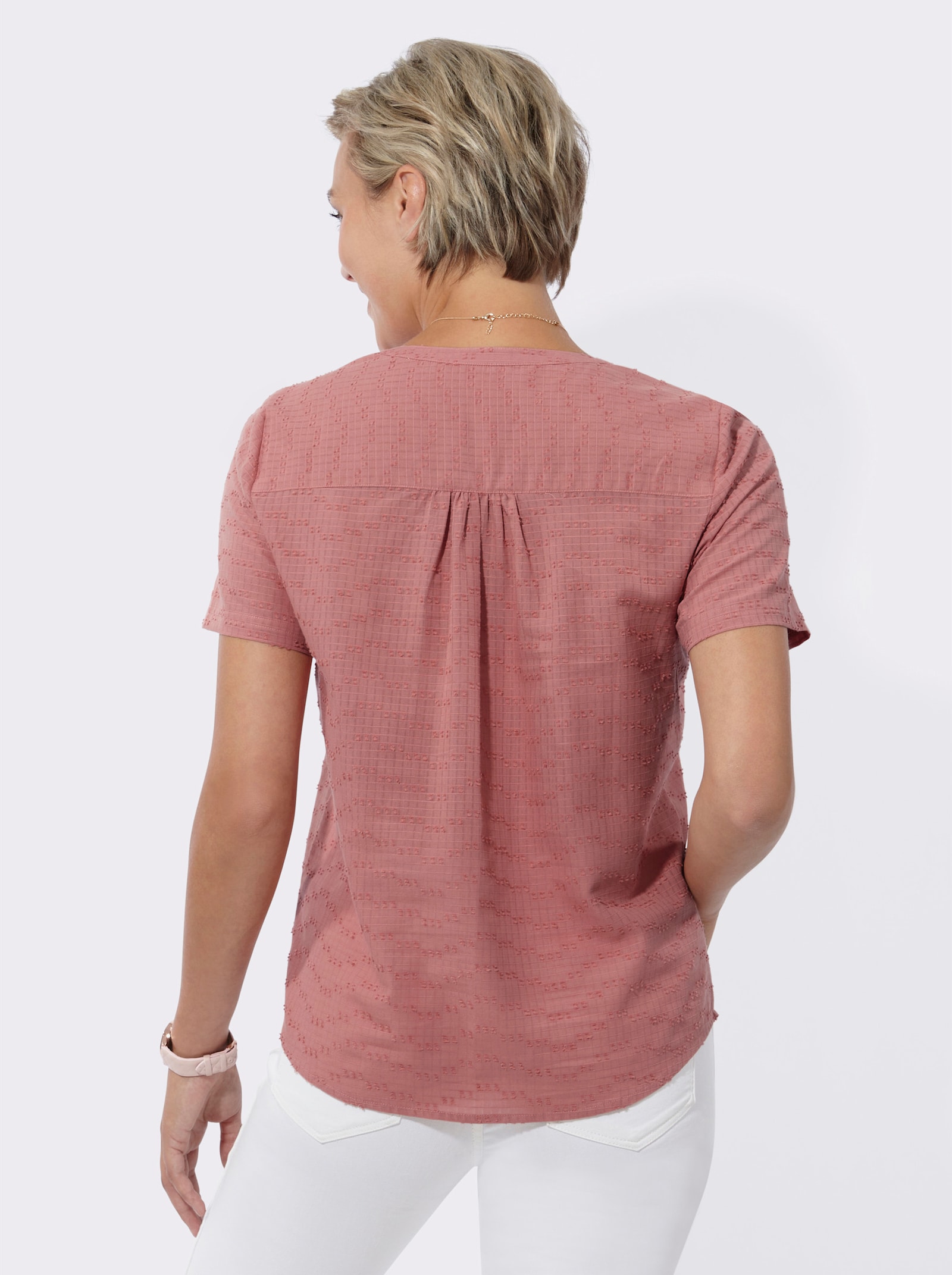 Schlupf-Bluse mit Schulterpasse, vorne und hinten. - rosenholz