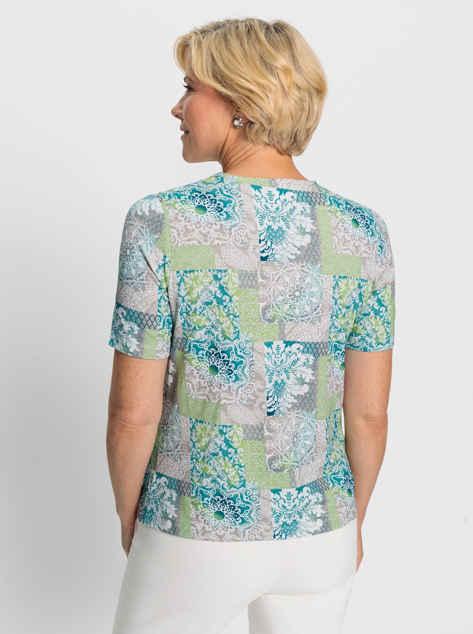 Tričko s krátkým rukávem se snadno kombinovatelným vzorem - limetkovo-mátová-světlešedá-potisk