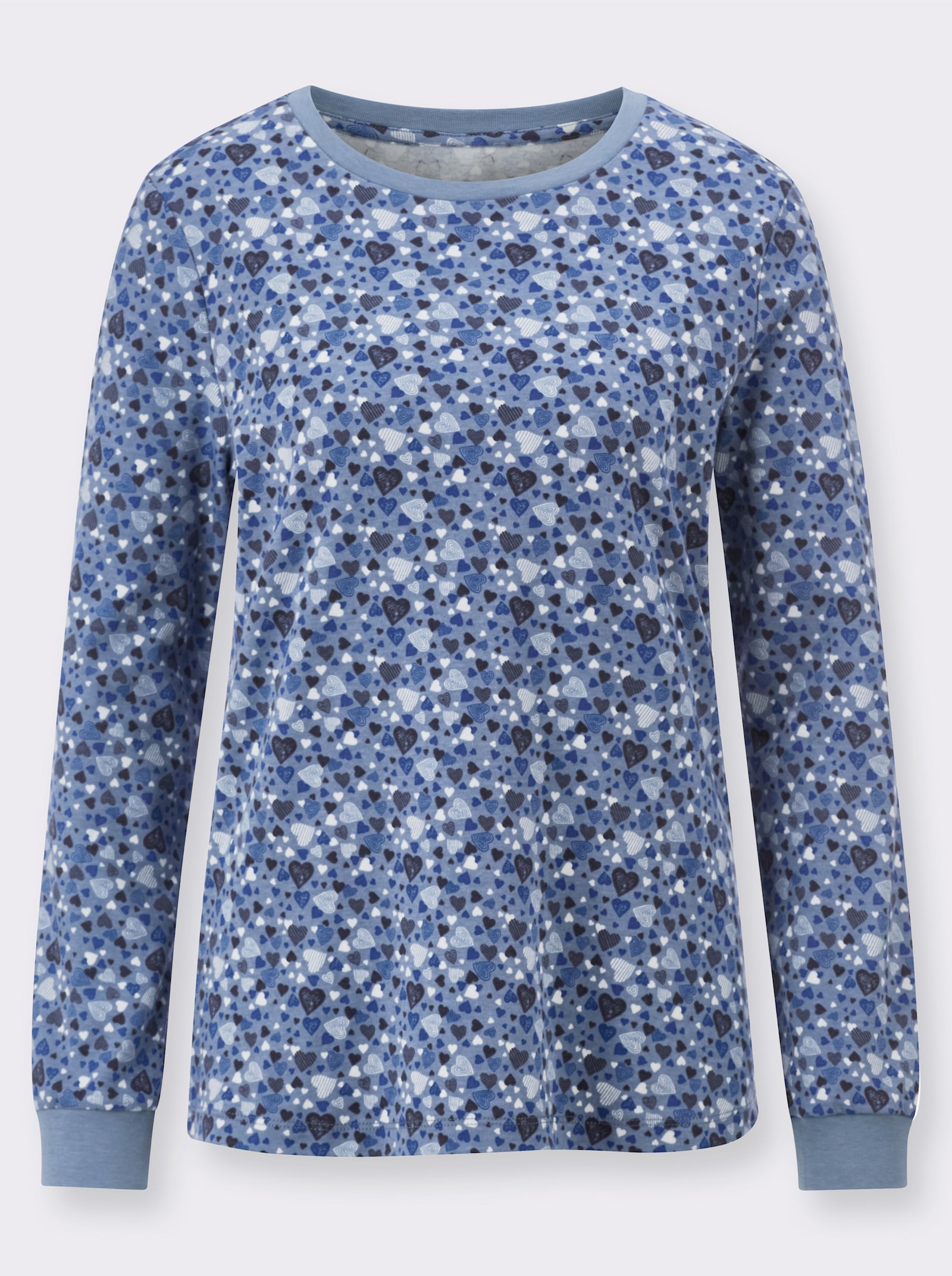 Sweatshirt mit Herzchen - taubenblau-royalblau-bedruckt