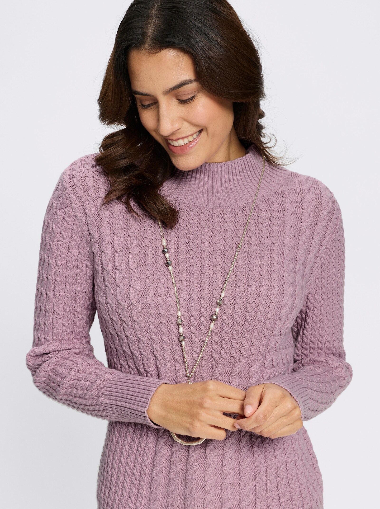 Stehkragenpullover in Patchwork-Optik - mauve