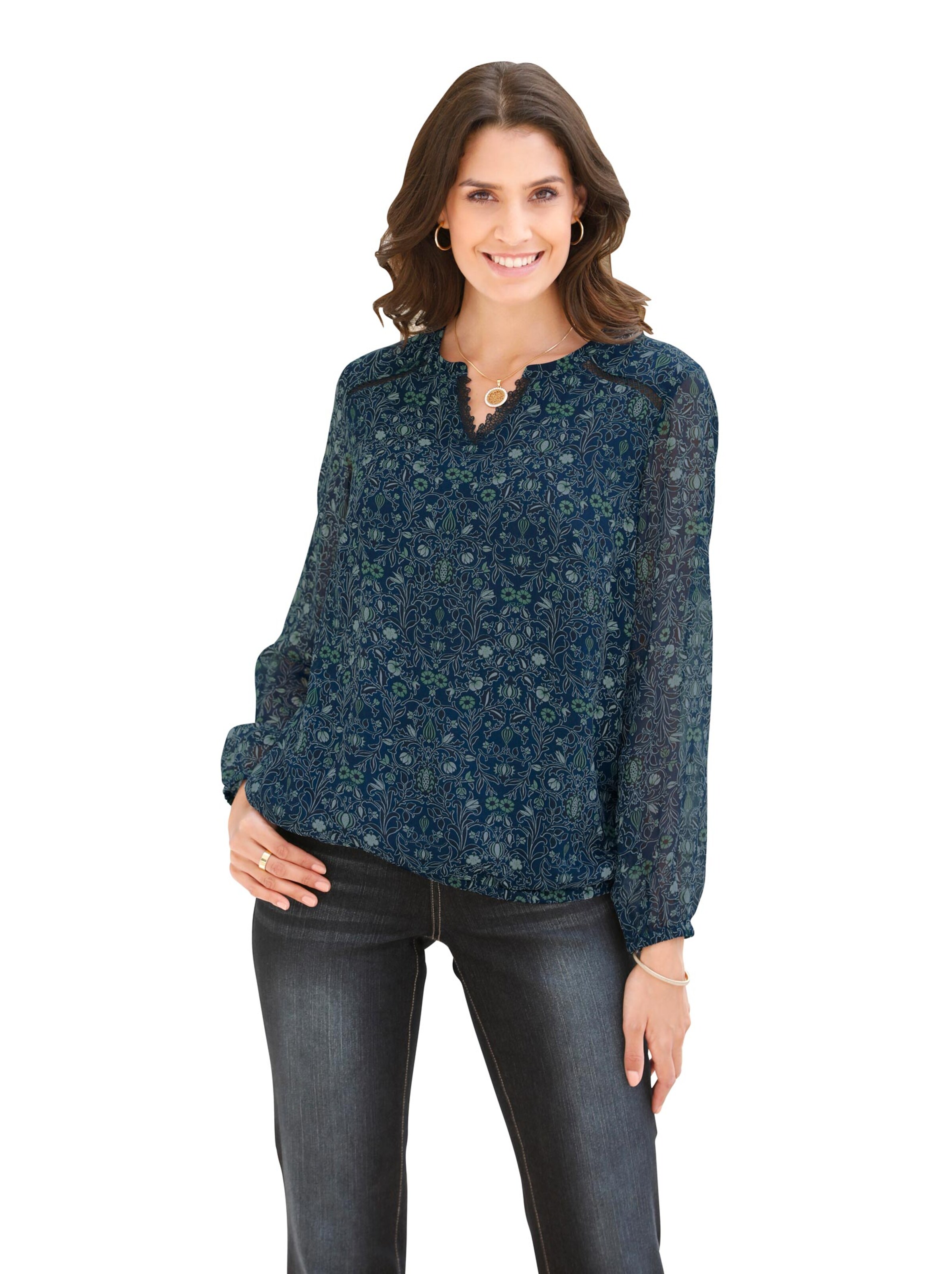 Bluse - petrol-gemustert