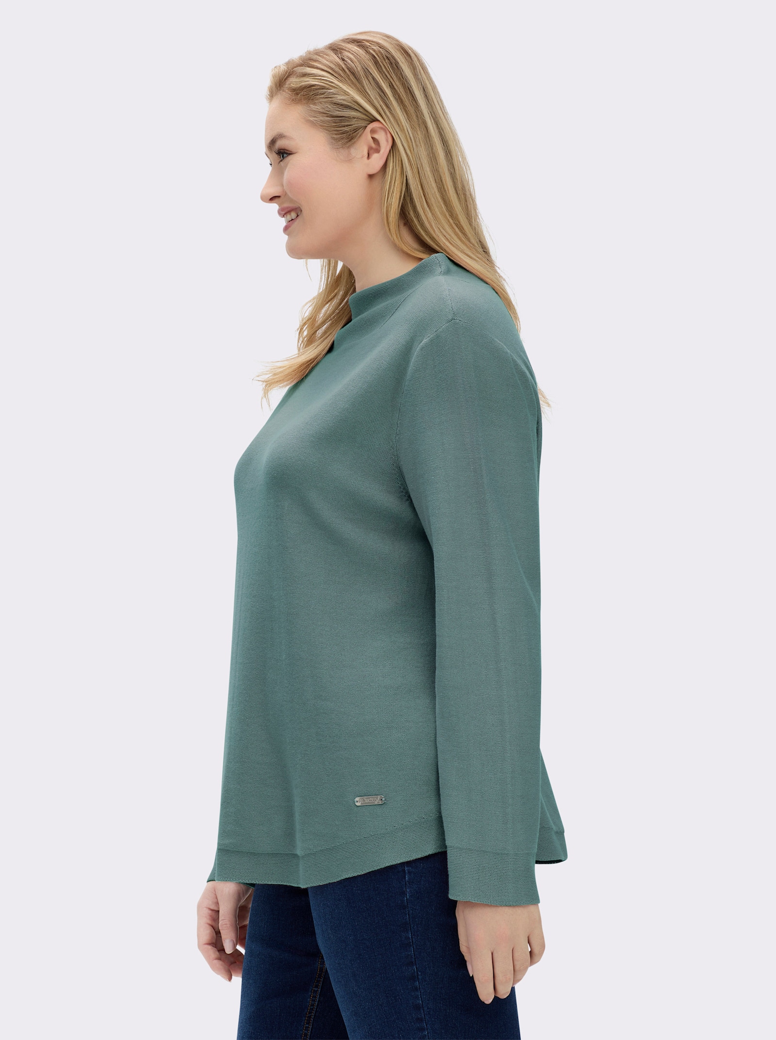 Langarm-Pullover aus reiner Baumwolle - jade