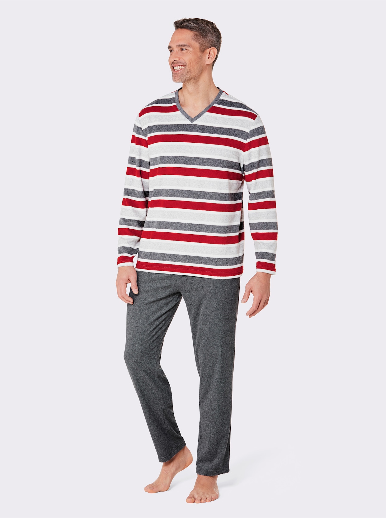 wäschepur men Pyjama - roestrood/antraciet gestreept