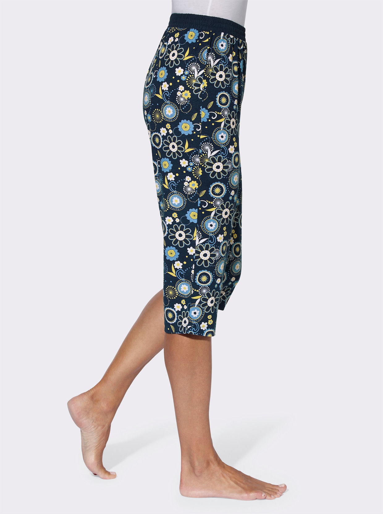 Capri-pyjamabroek - donkerblauw geprint