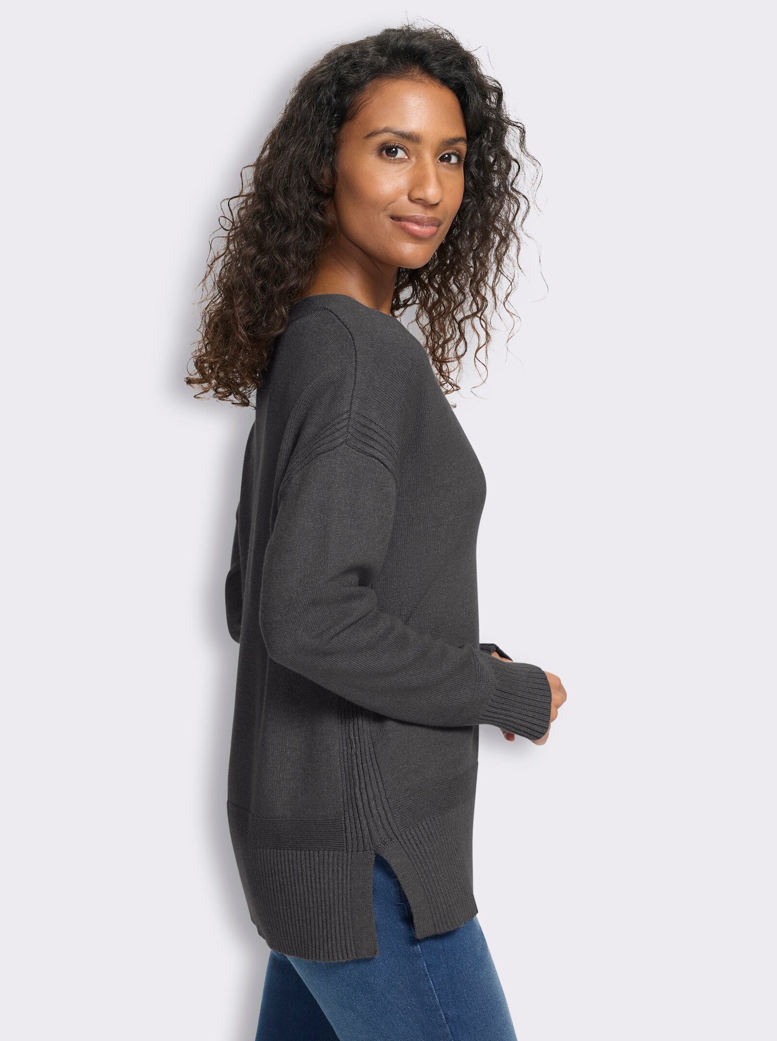 heine Pullover mit Seitenschlitzen - anthrazit-meliert