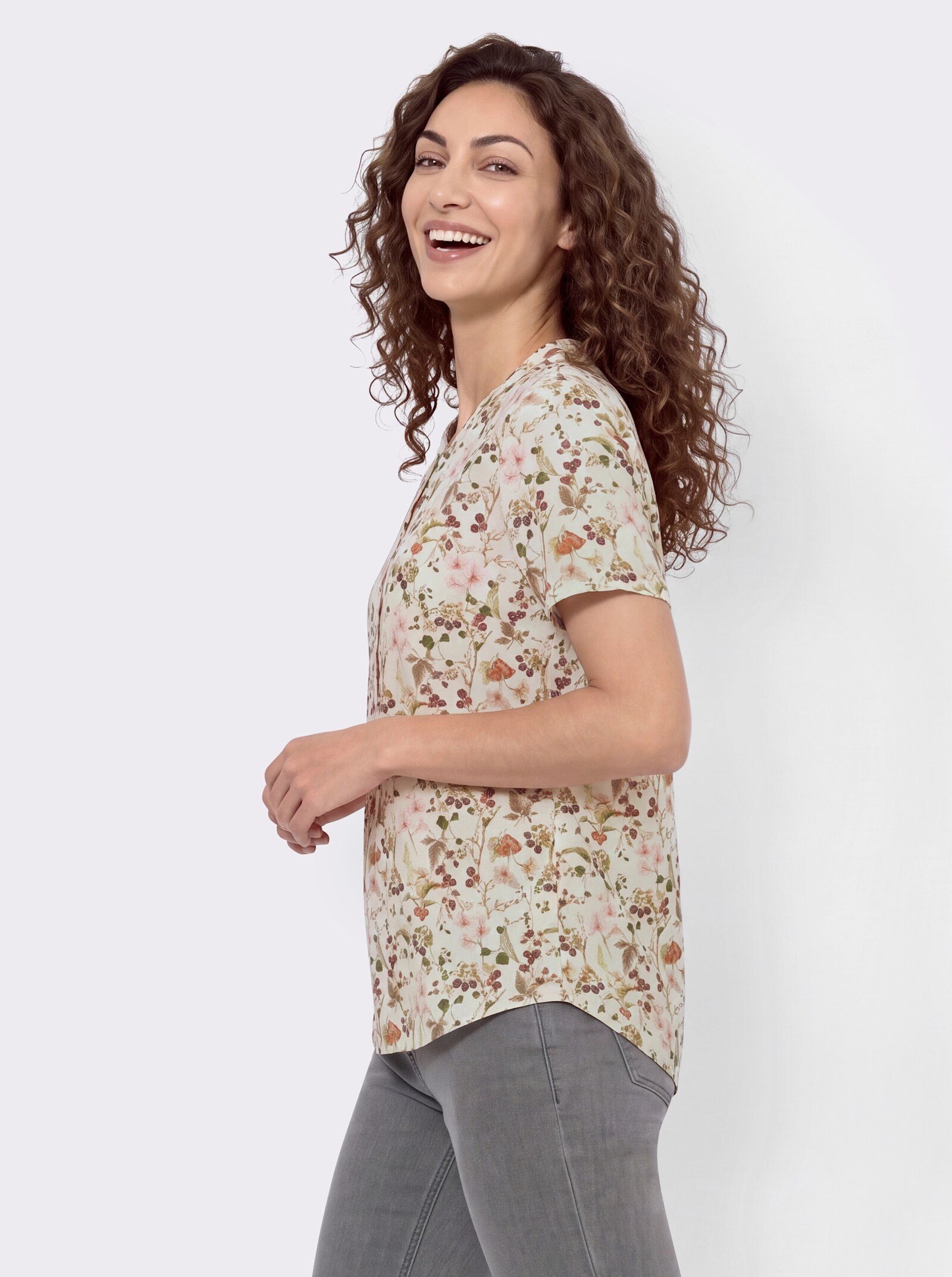Druckbluse mit floralem Allover-Druck - champagner-schilf-bedruckt
