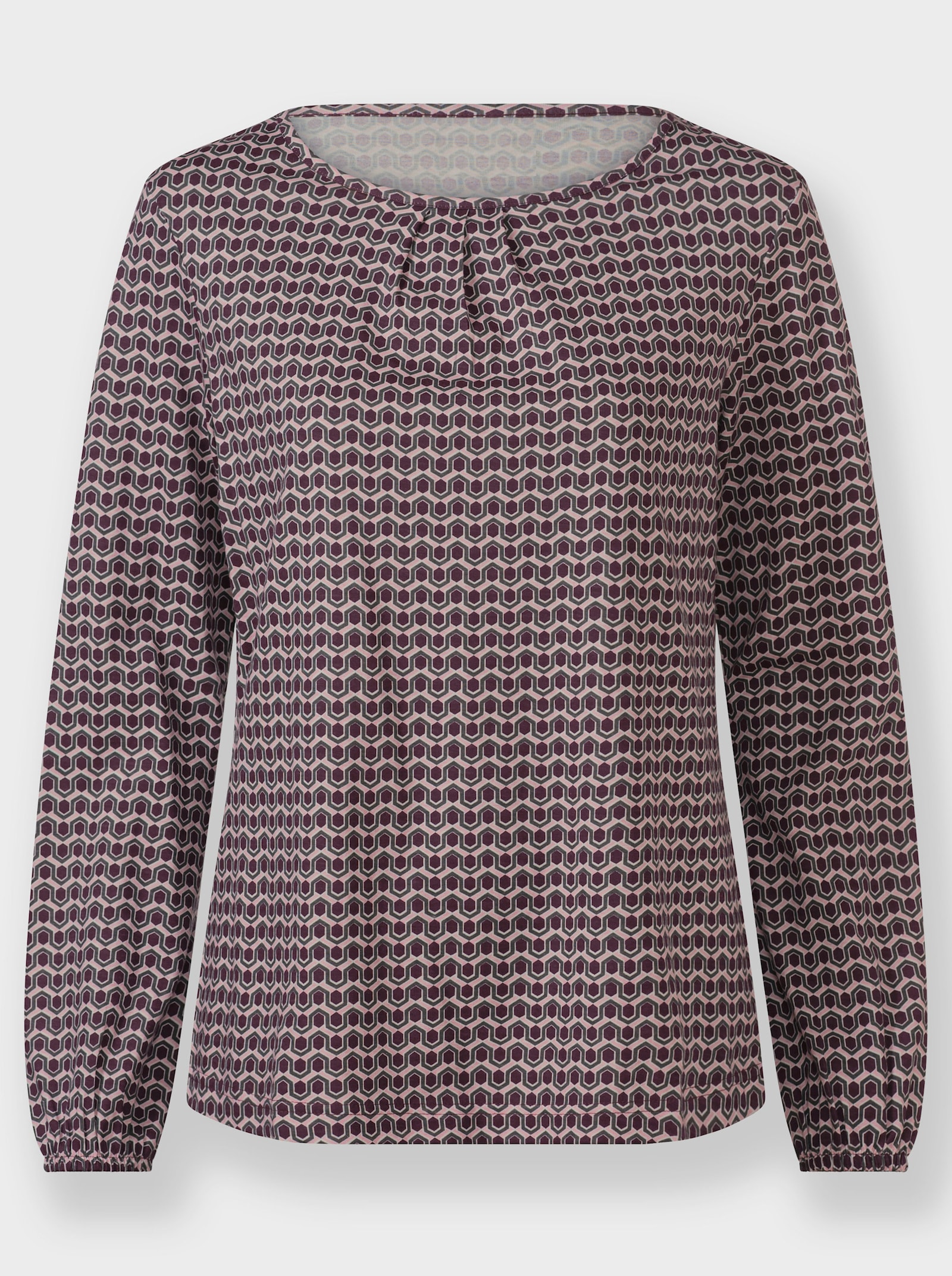 Langarmshirt im Minimalmuster - burgund-anthrazit-bedruckt