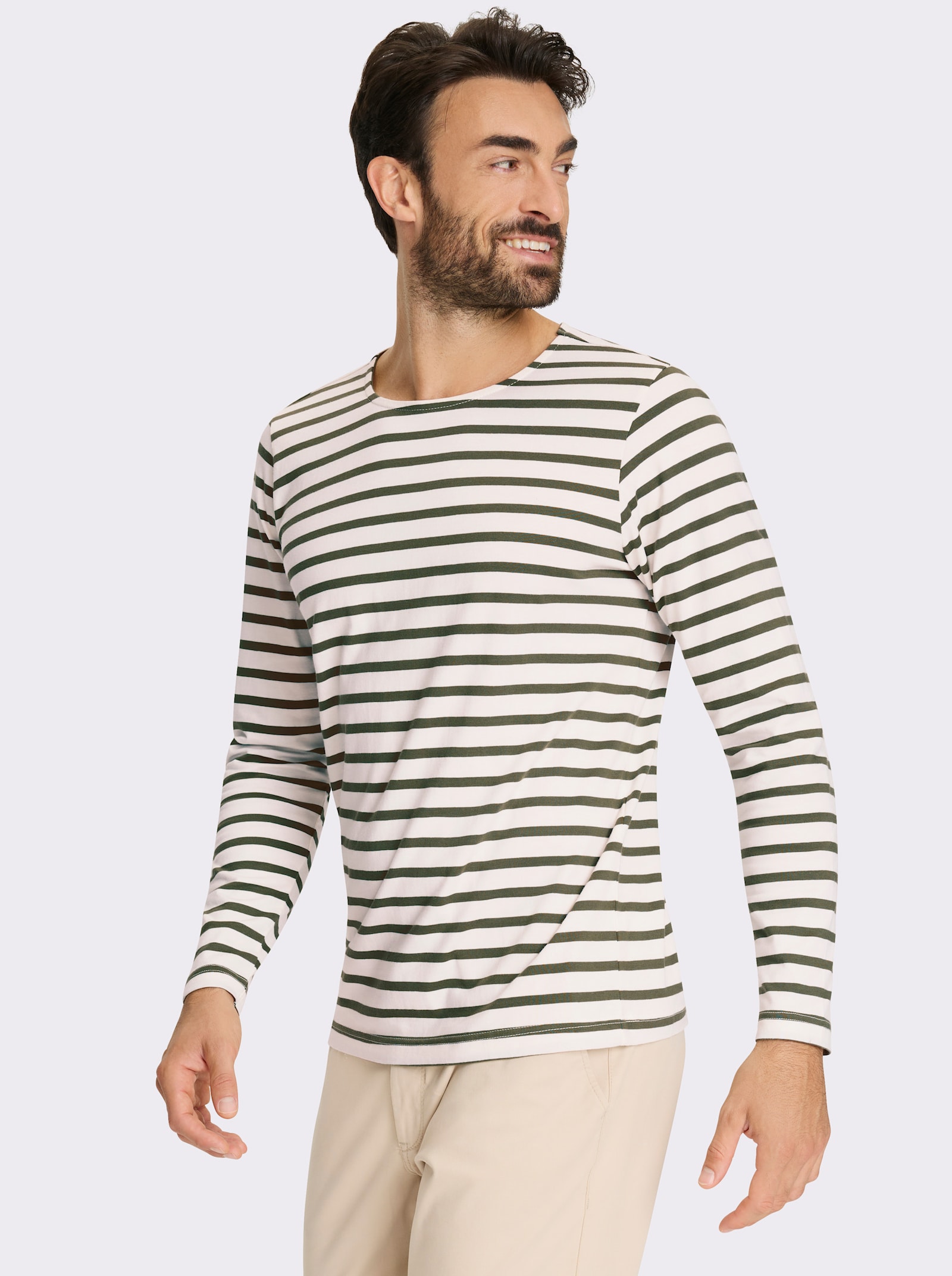Catamaran Langarmshirt mit garngefärbten Streifen - khaki-ecru-gestreift