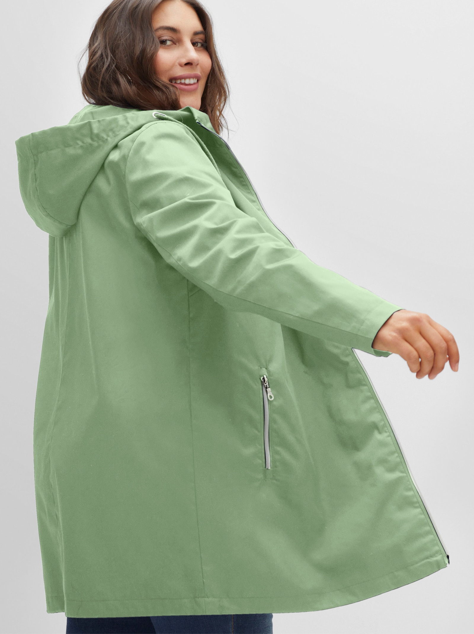 sheego Kapuzenjacke in A-Linie - eucalyptus