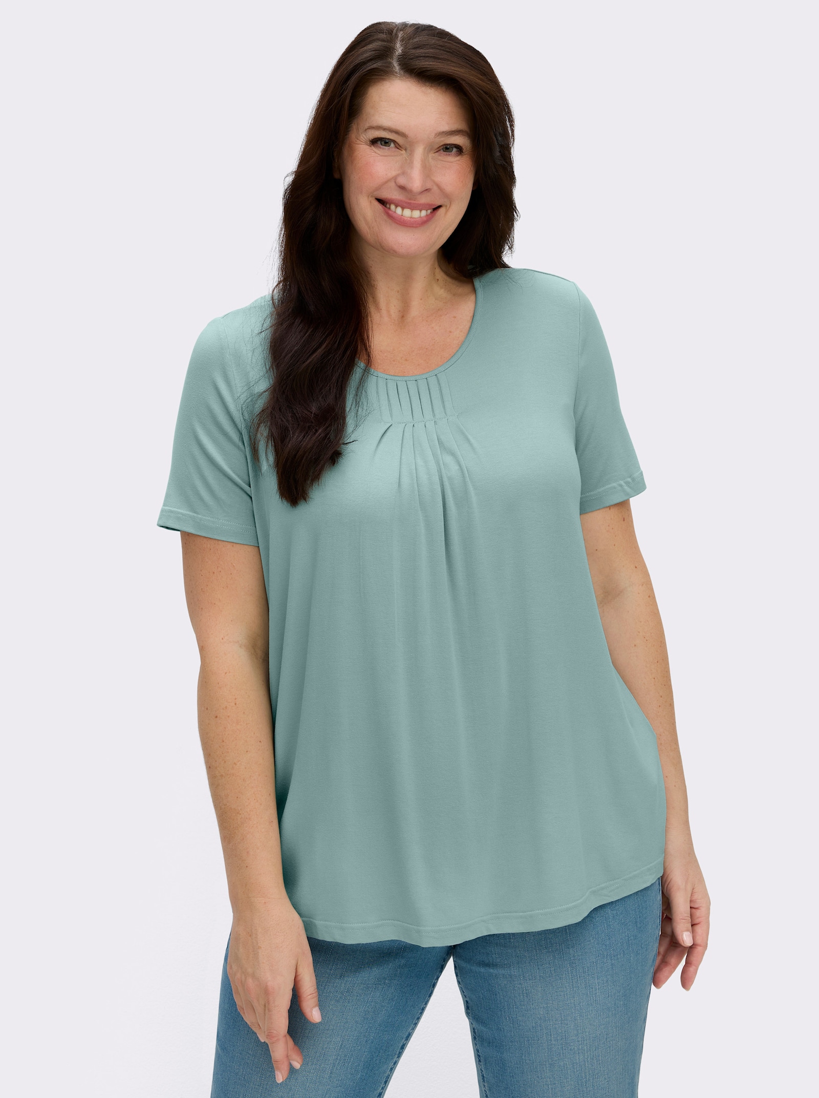  Rundhalsshirt in A-Form mit Falten - mint