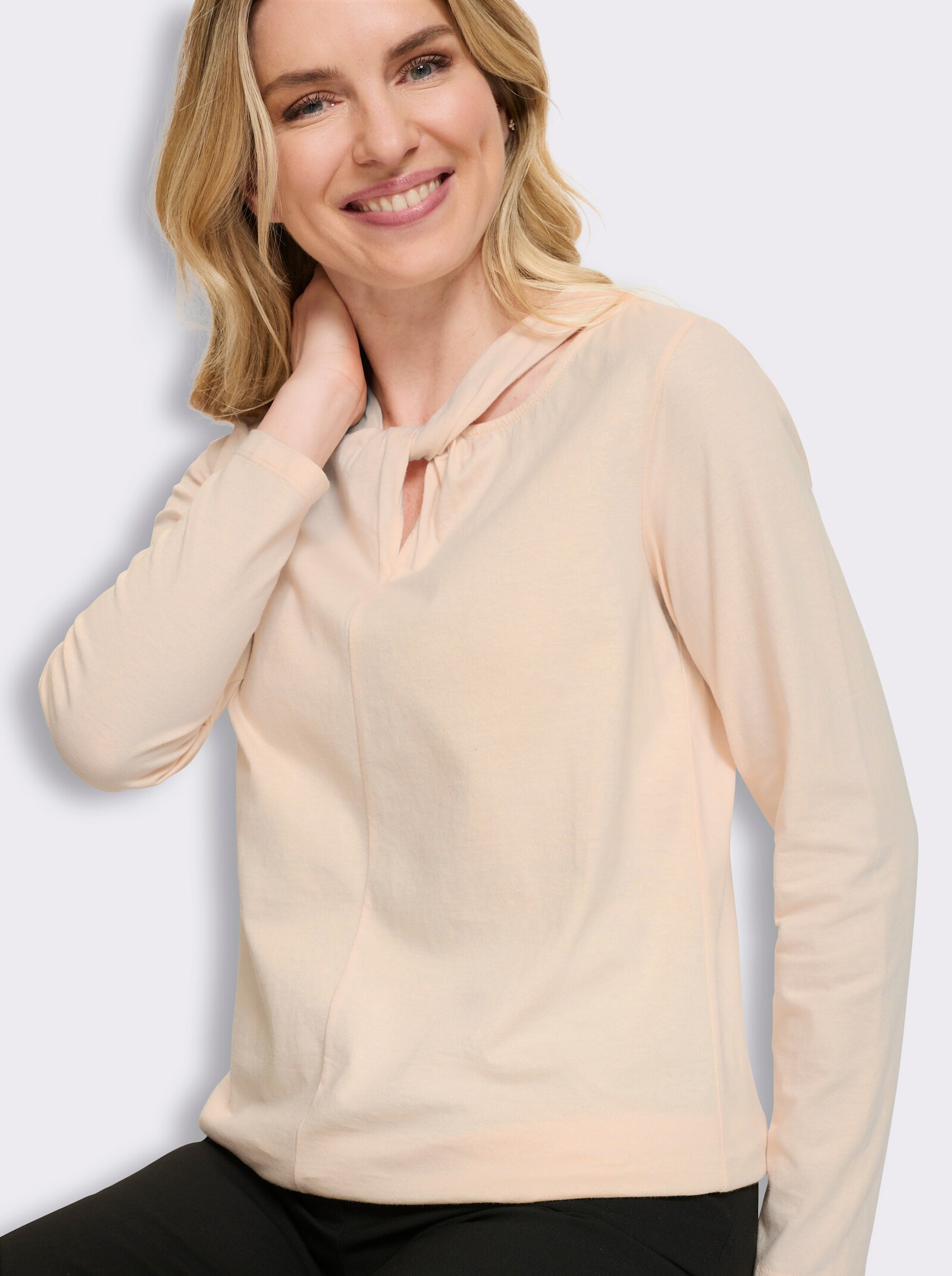 Langarmshirt mit Knoten-Detail - elfenbein