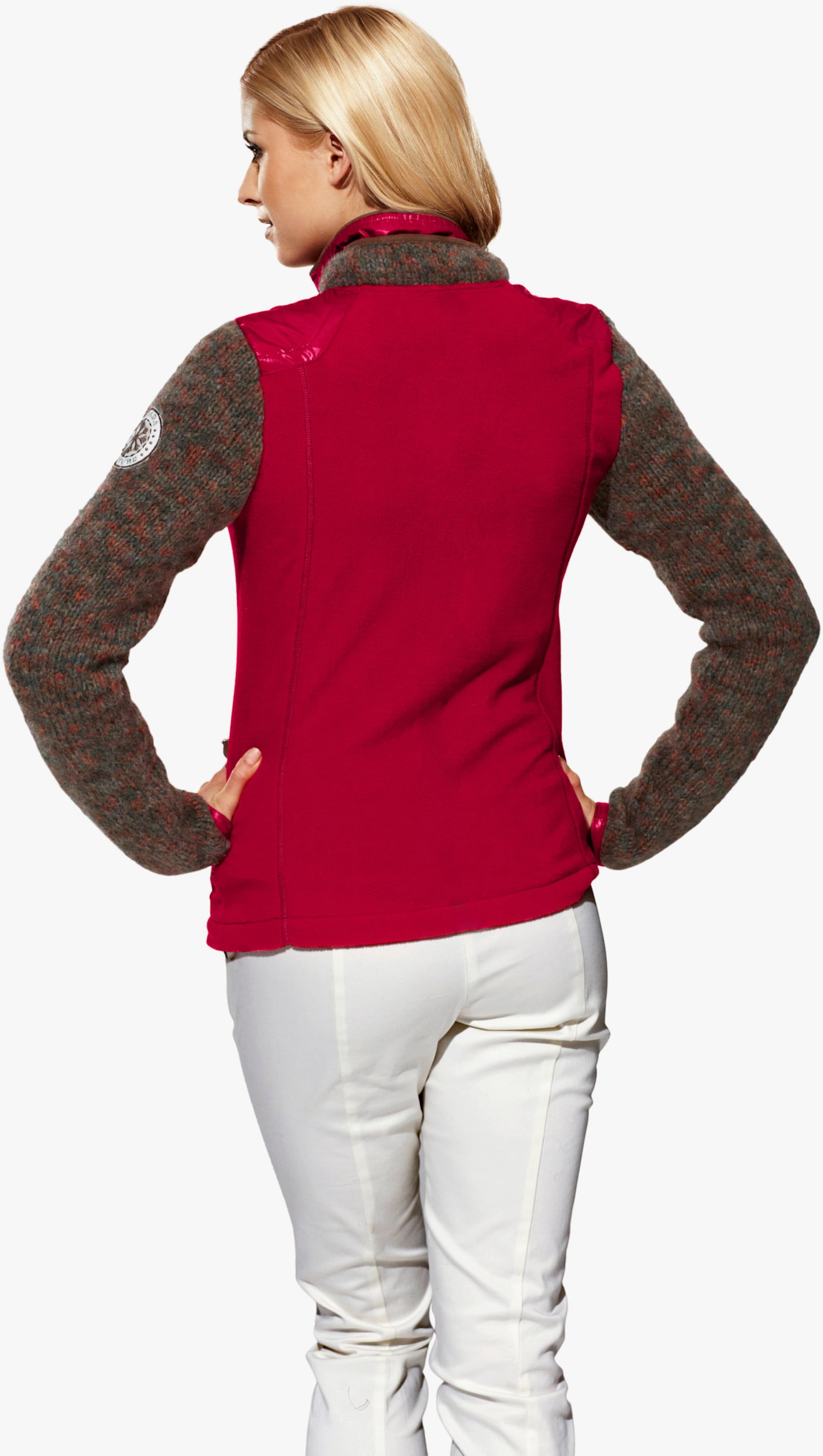 heine Fleecejack met gebreide mouwen - rood