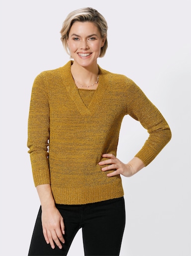 Bouclé-pullover - oker/zwart gemêleerd