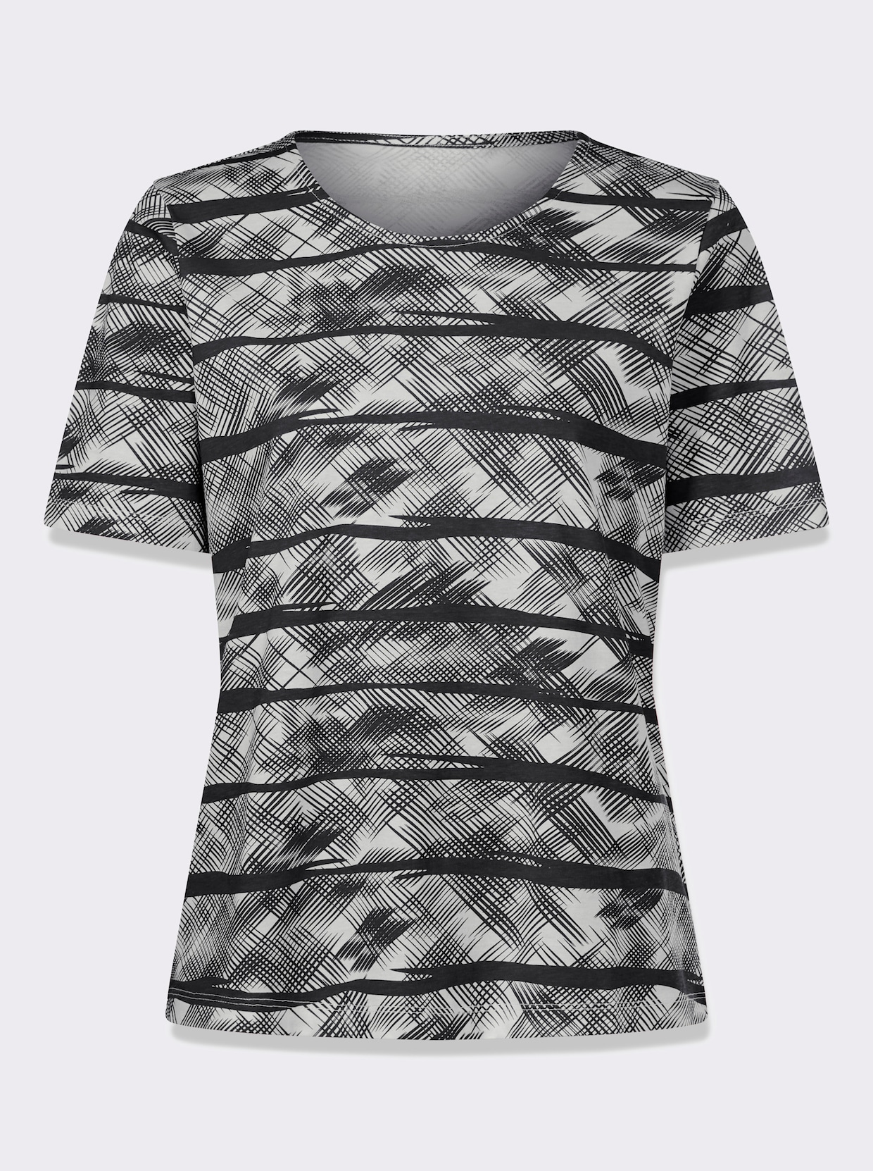 Kurzarmshirt - schwarz-ecru-bedruckt