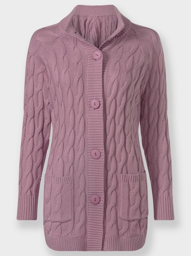 Longstrickjacke mit Zopf-Strickmuster - mauve