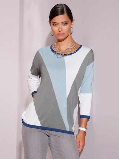 Jacquard-Pullover - hellblau-ecru-gemustert