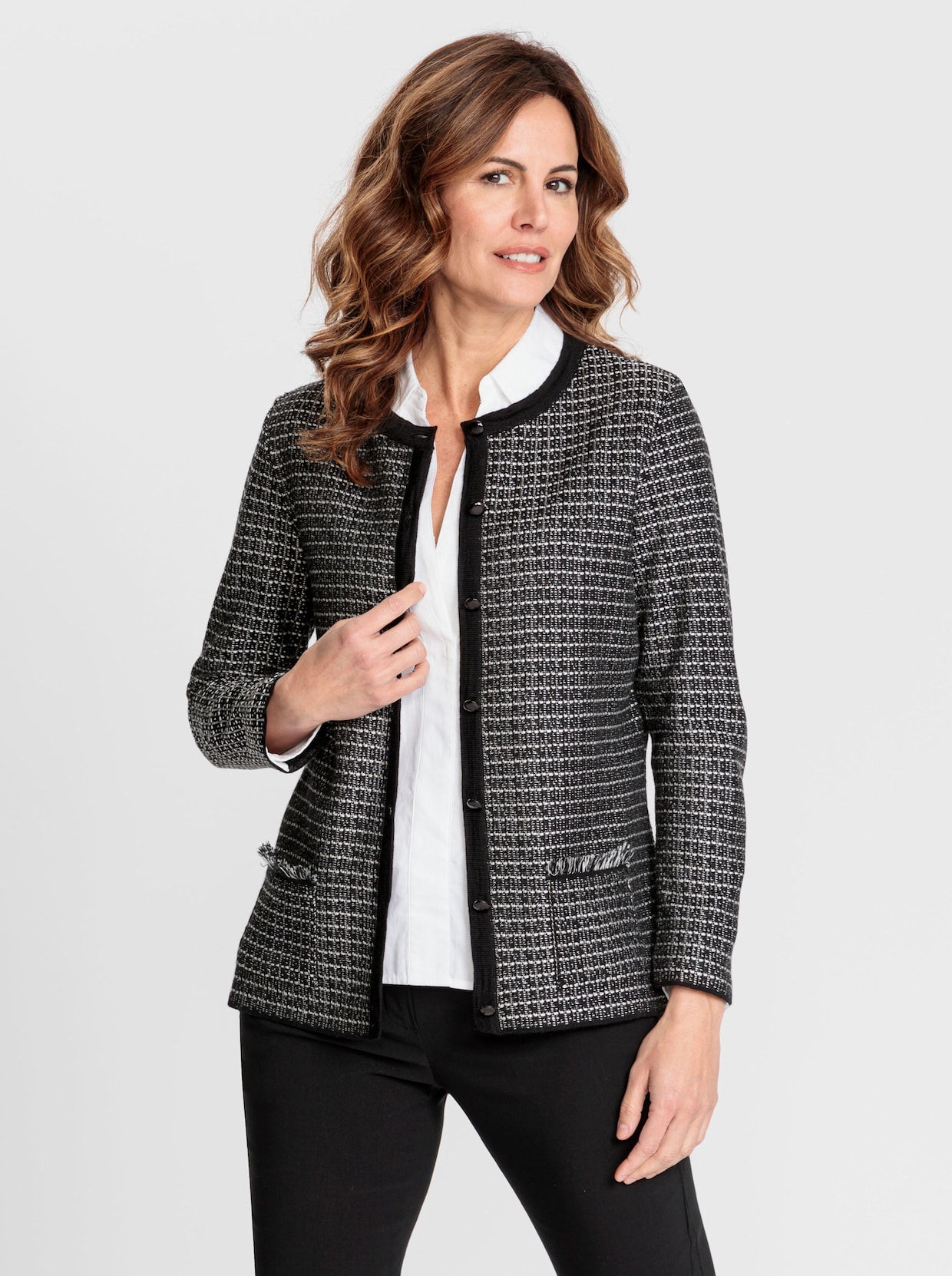 Jacquardvest - zwart/ecru gedessineerd