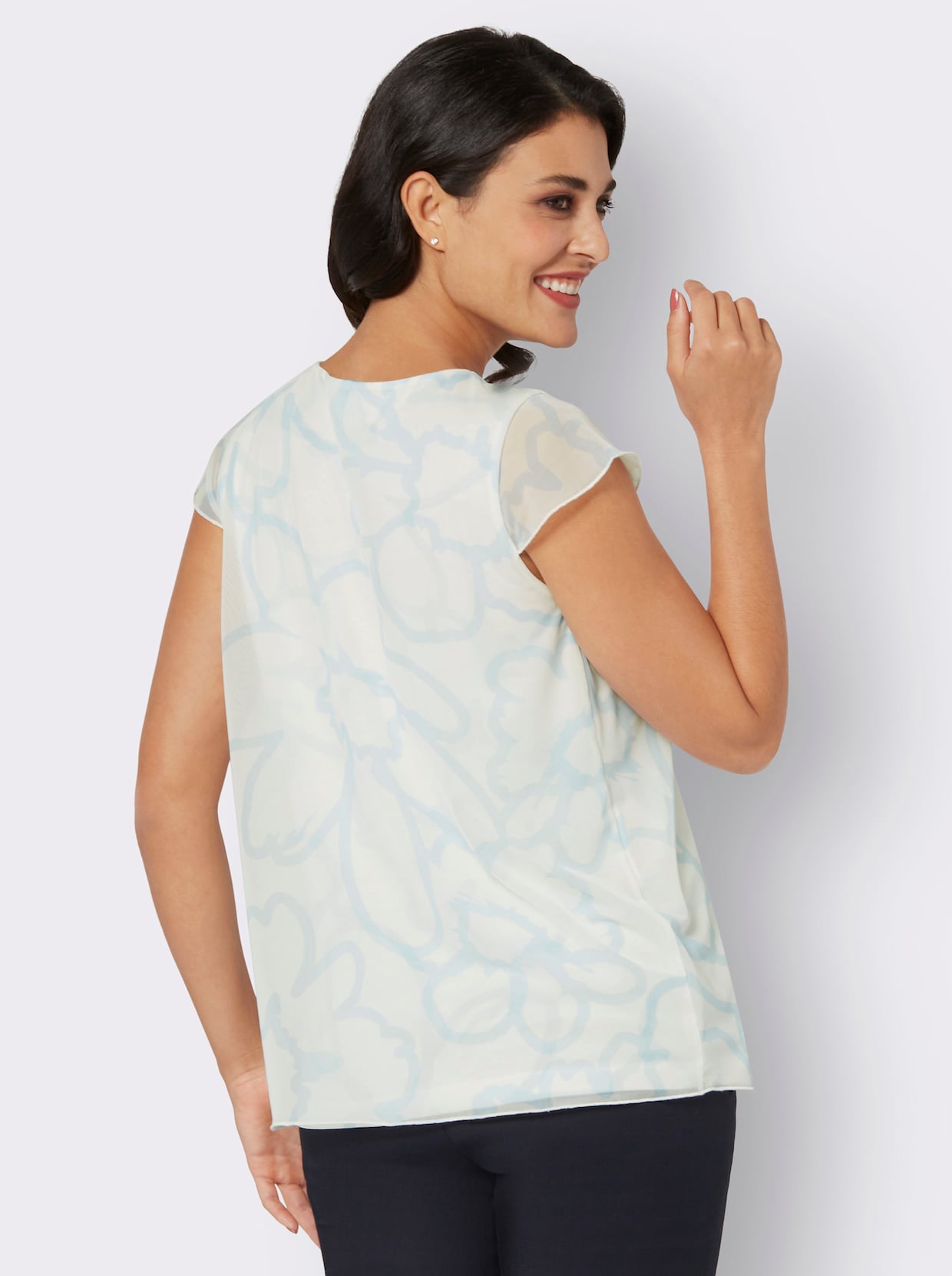 Shirt met ronde hals - ecru/lichtblauw bedrukt
