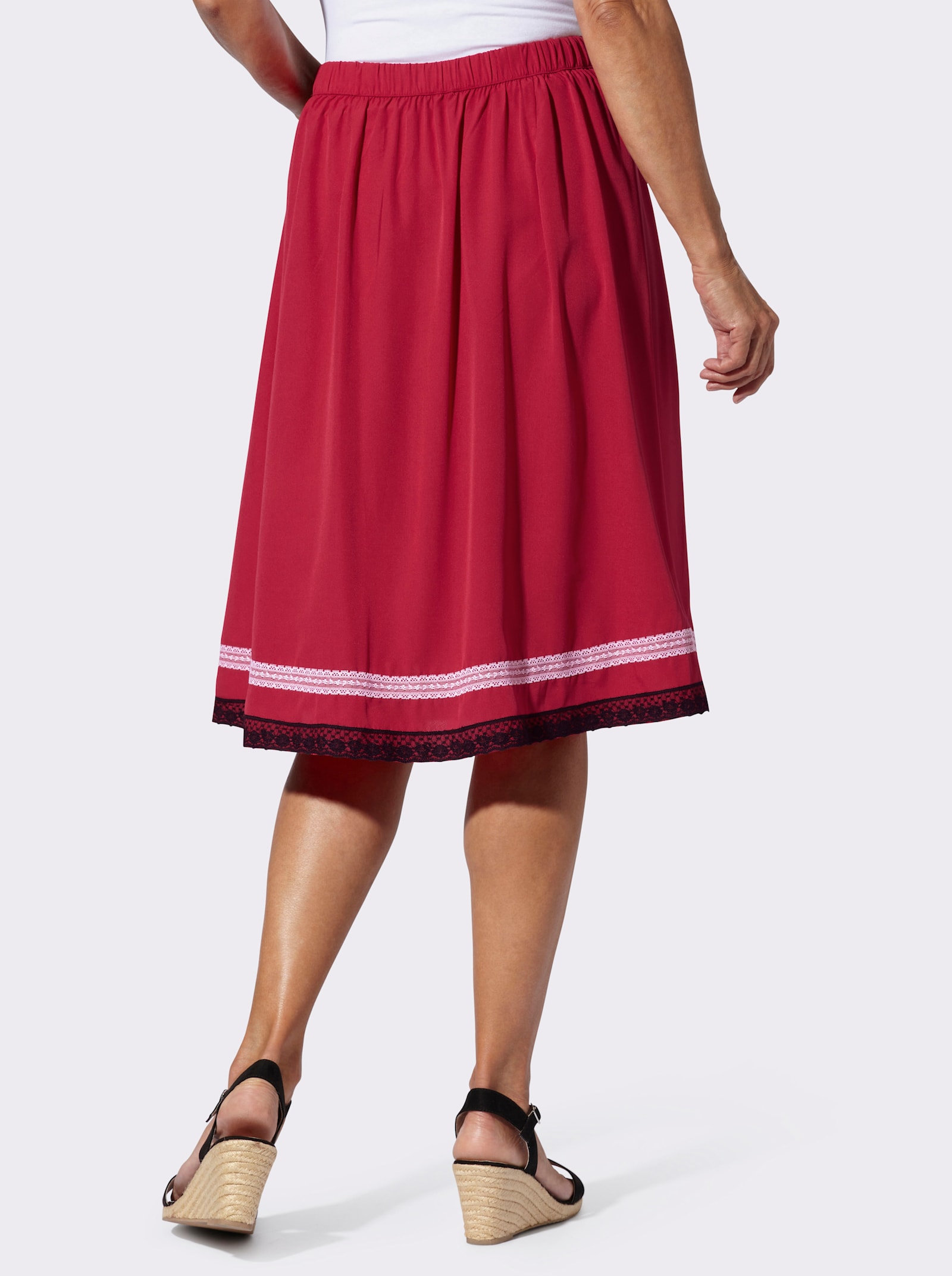 Trachtenrock mit Spitzenband am Saum - rot-schwarz