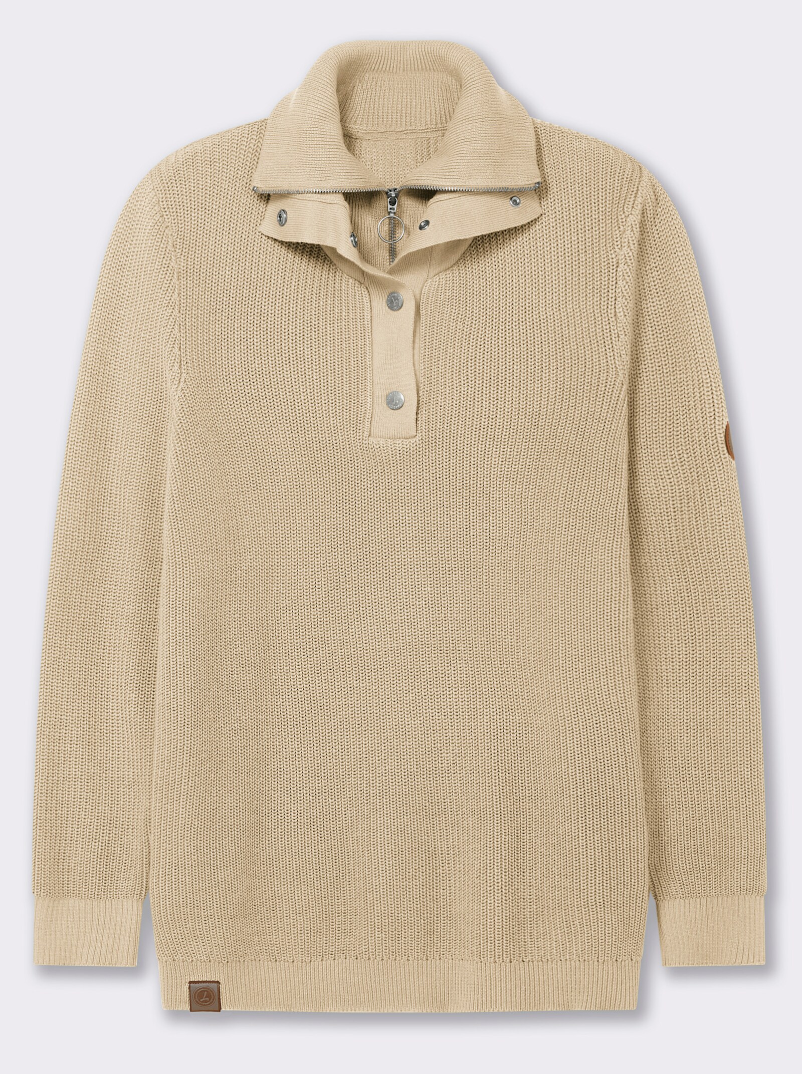 Strickpullover mit Troyerkragen - sand