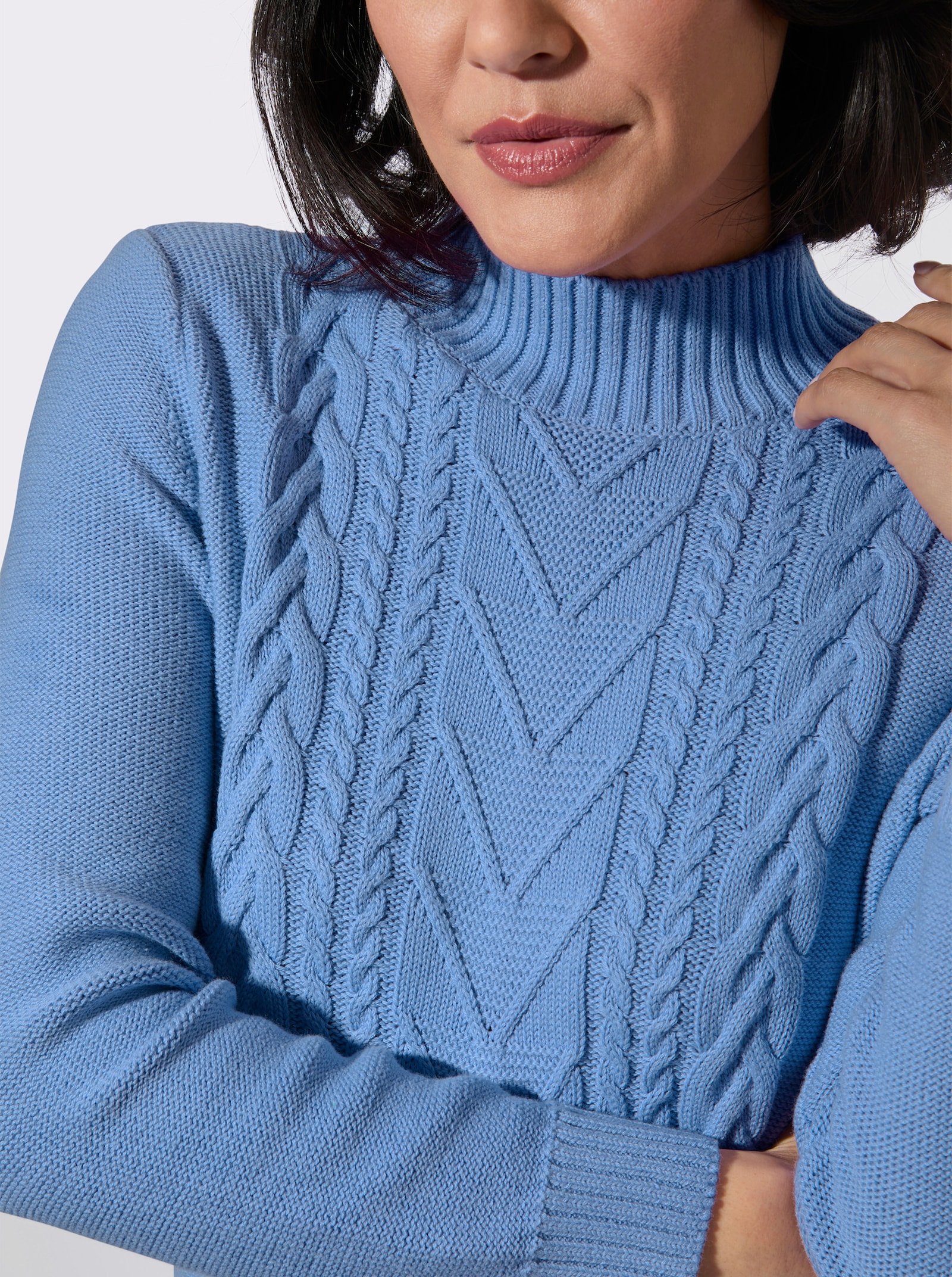 Longpullover mit Zopf-Struktur-Muster - himmelblau