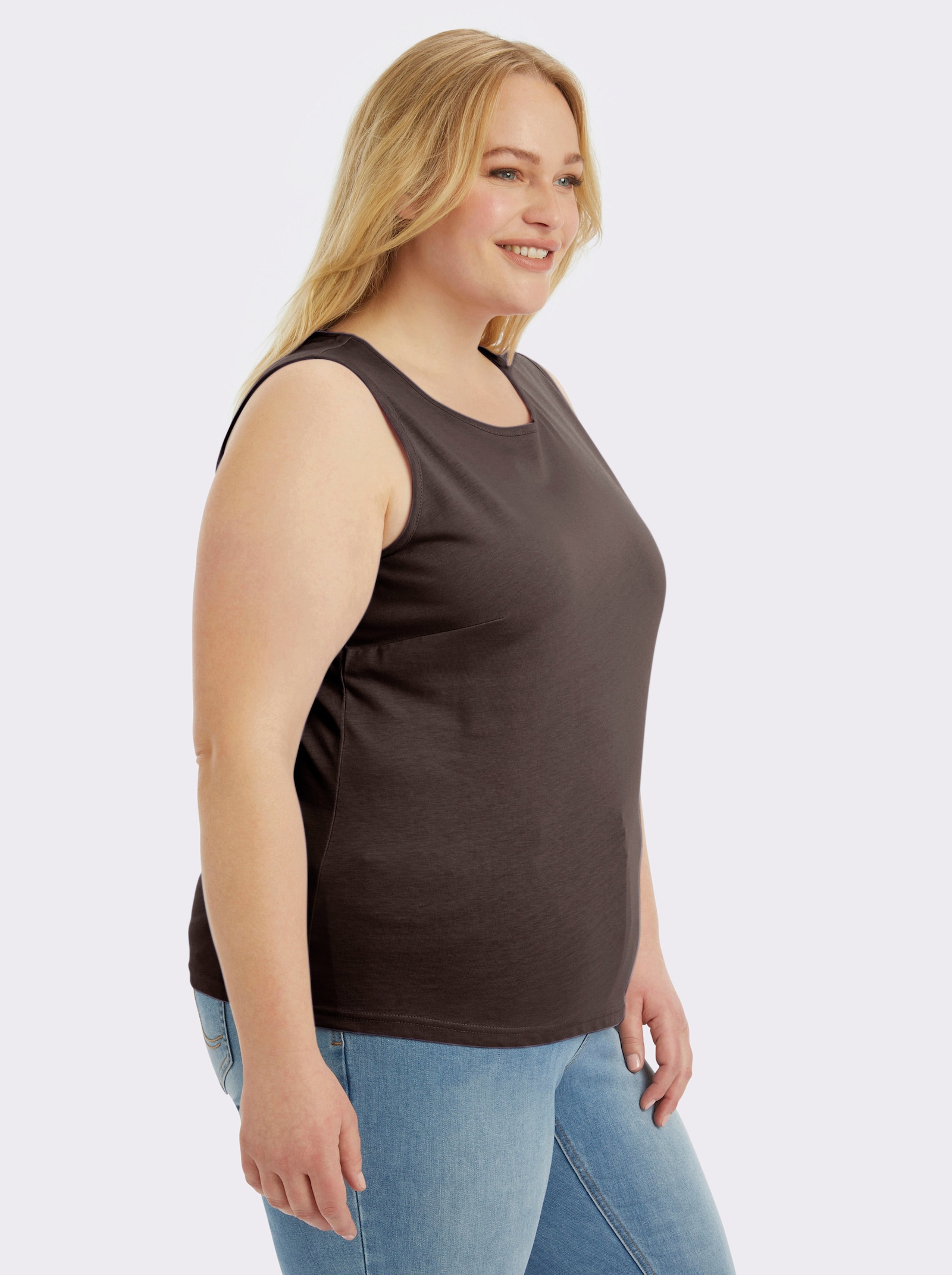 Trägertop mit Rundhals-Ausschnitt - mokka