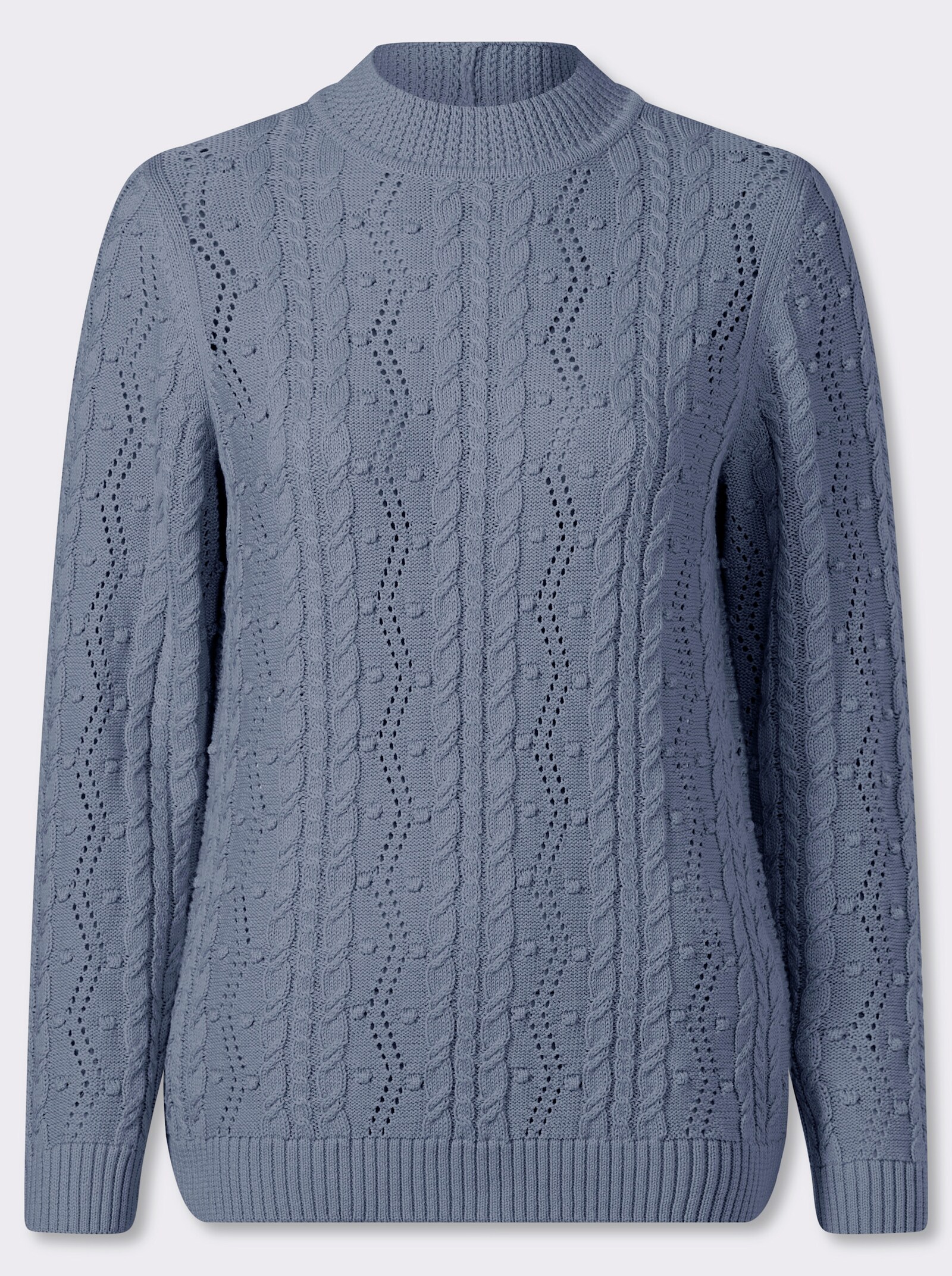 Stehkragenpullover mit Zopfmuster - taubenblau