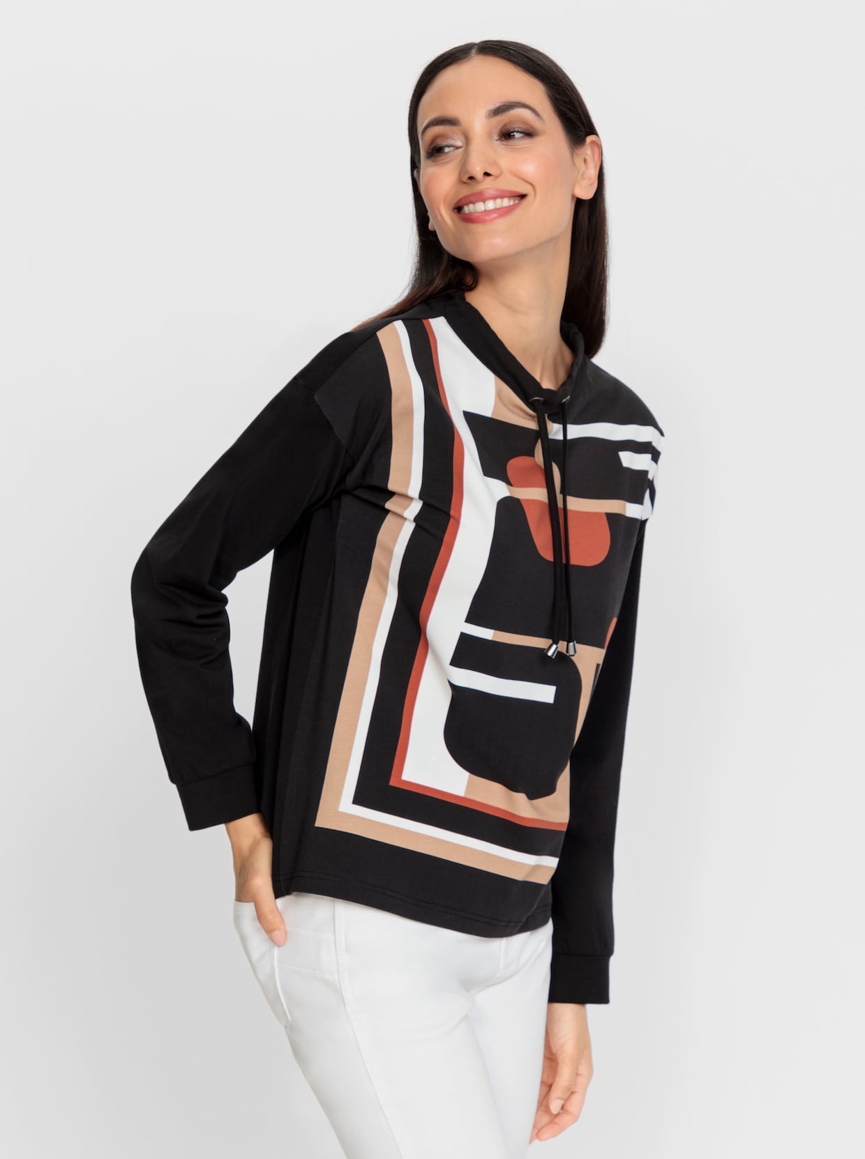 heine Langarmshirt - schwarz-camel-bedruckt
