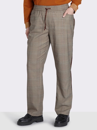 sheego Schlupfhose mit seitlichem Galonstreifen - schoko-cognac-kariert