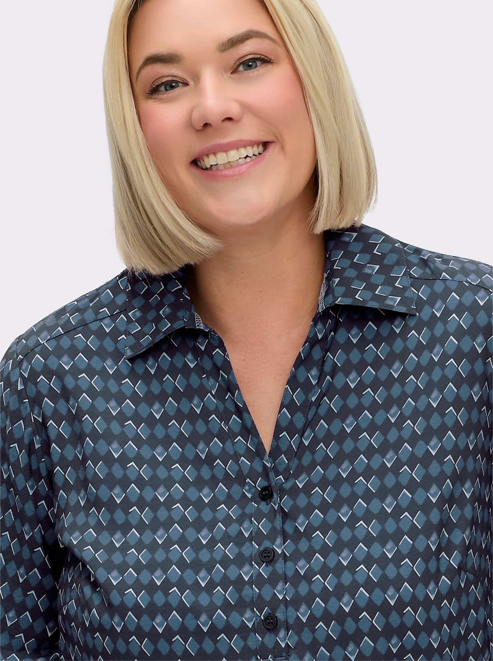 sheego Tunika mit Alloverdruck und Krempelfunktion - tiefblau-dunkelblau-bedruckt