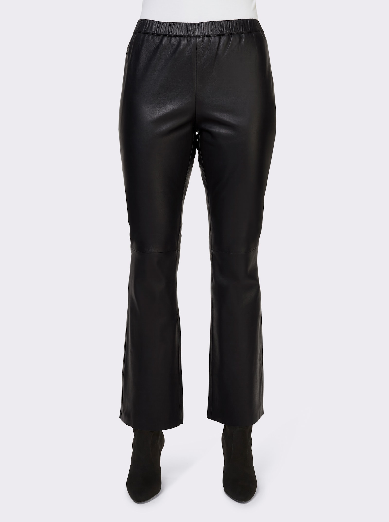 heine Leren broek met comfortband rondom - zwart