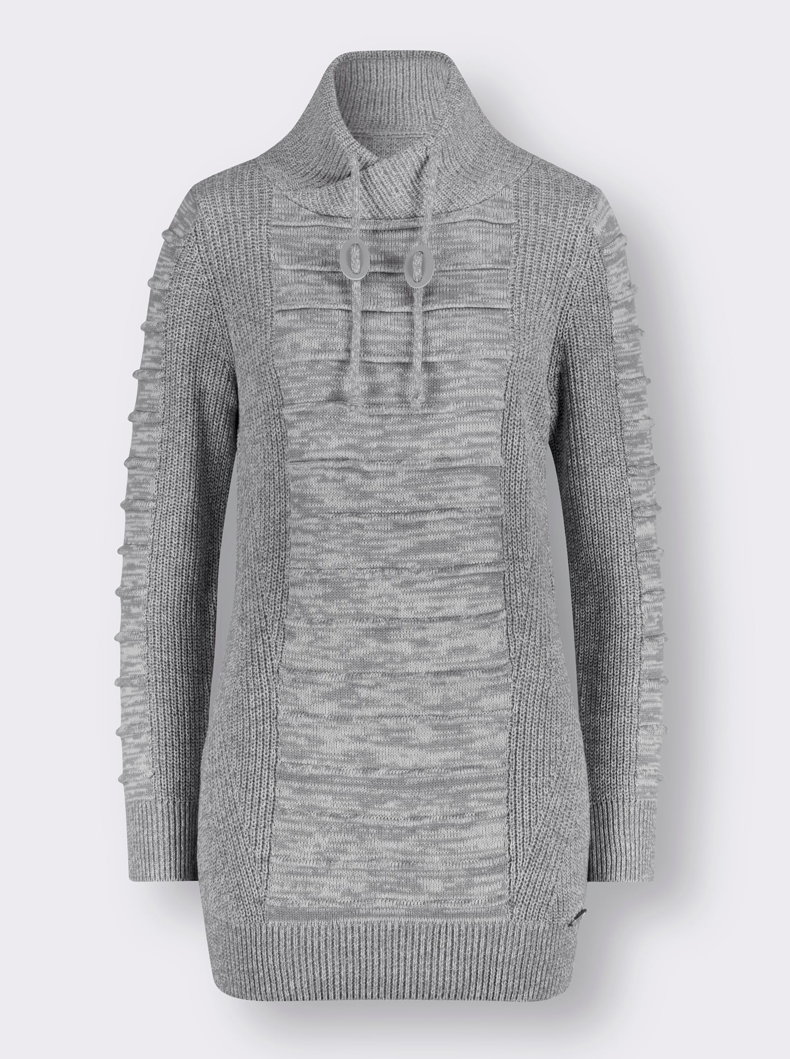Longpullover mit Struktur-Partien - steingrau-weiß-meliert