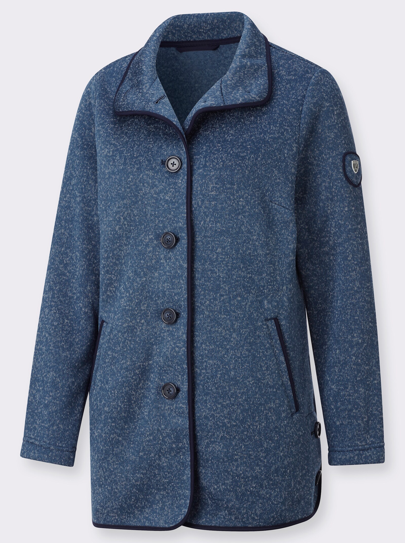 Fleecejacke mit hohen Seitenschlitzen - jeansblau-meliert