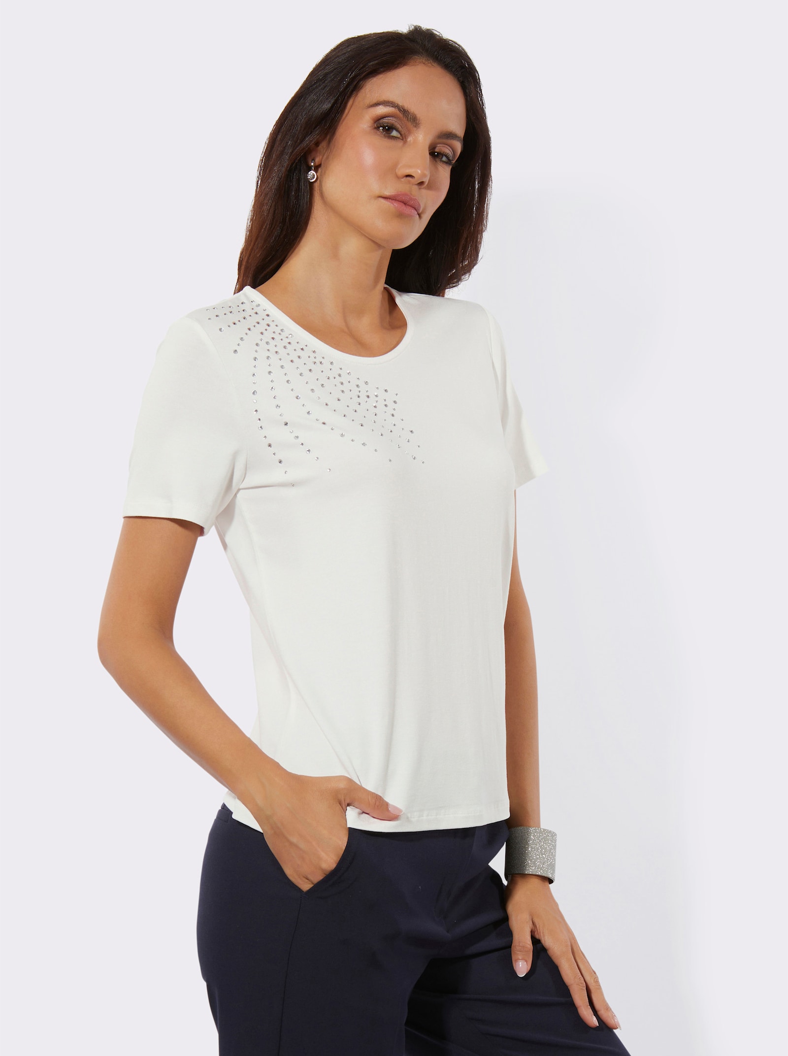 Shirt mit Glitzersteinchen - ecru