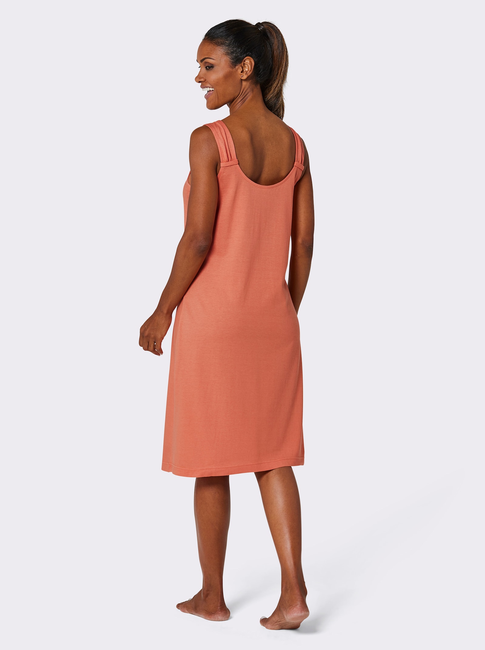 wäschepur Nachthemden met verenprint - ecru bedrukt + papaya